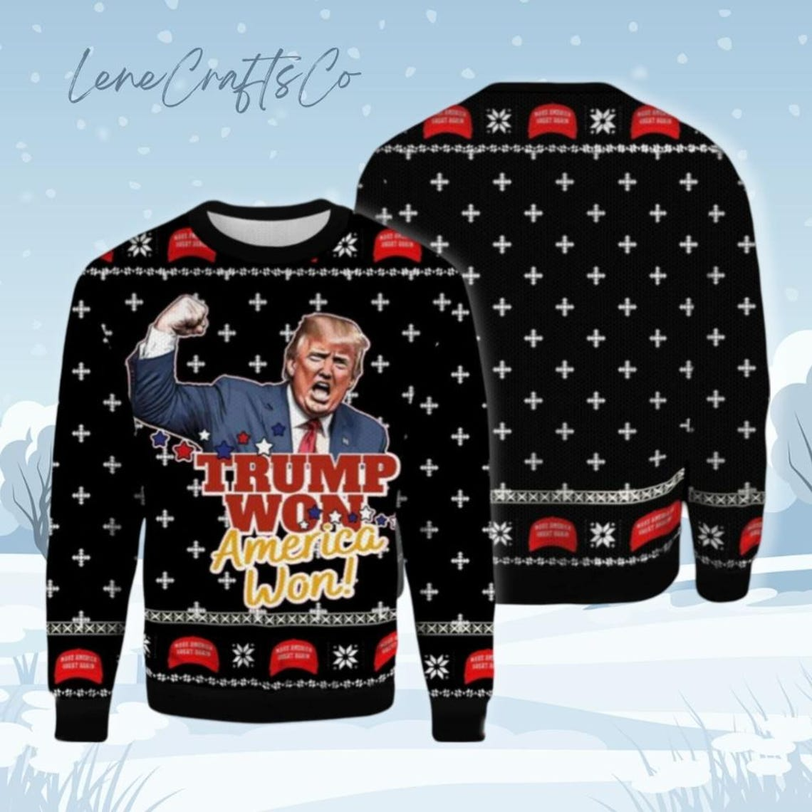 Trumpwon Ugly Sweater, Trump2024 Holiday Sweater, Political Ugly Christmas Sweater