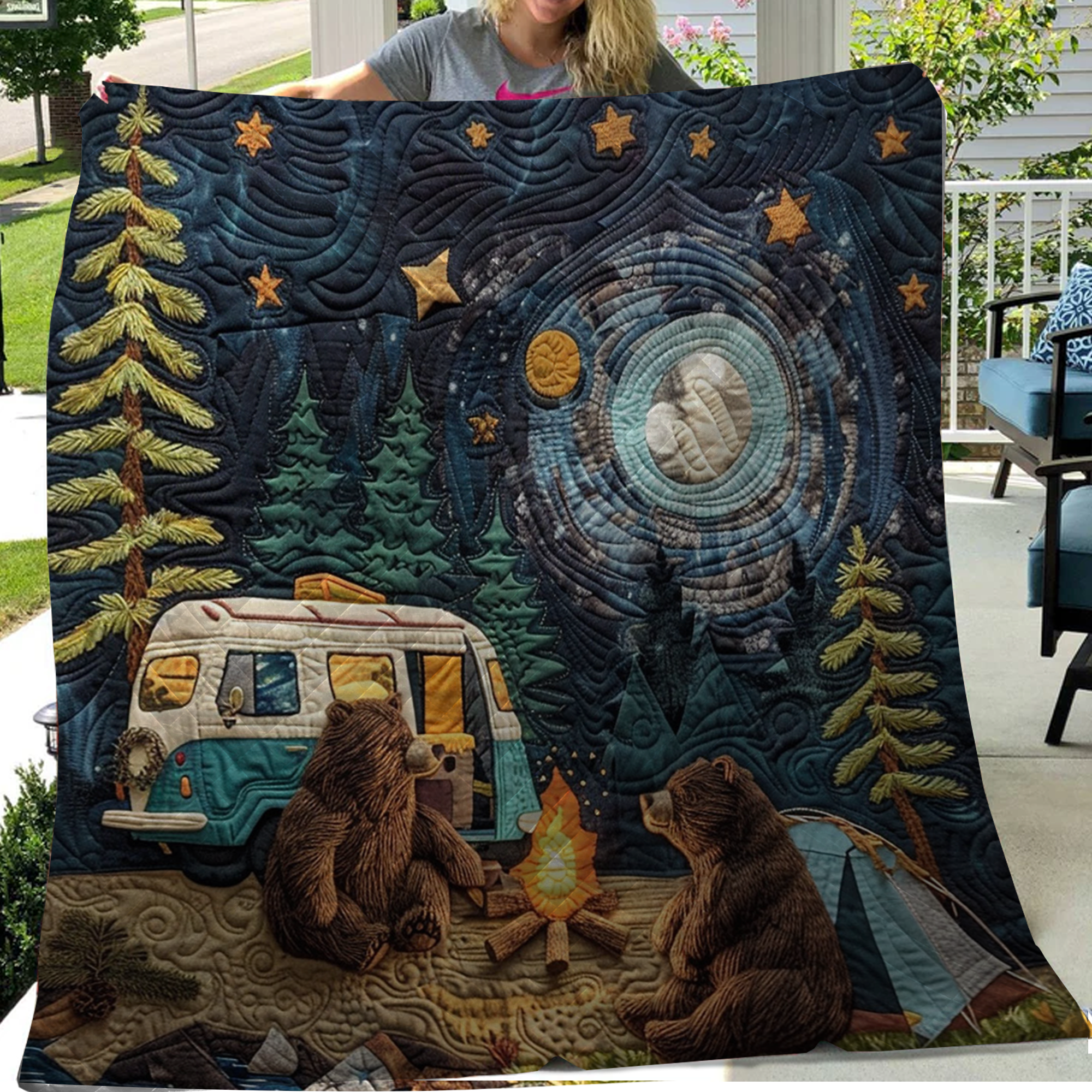 Bear Family Camping Blanket, Gift For Travelers, Bedroom Decor