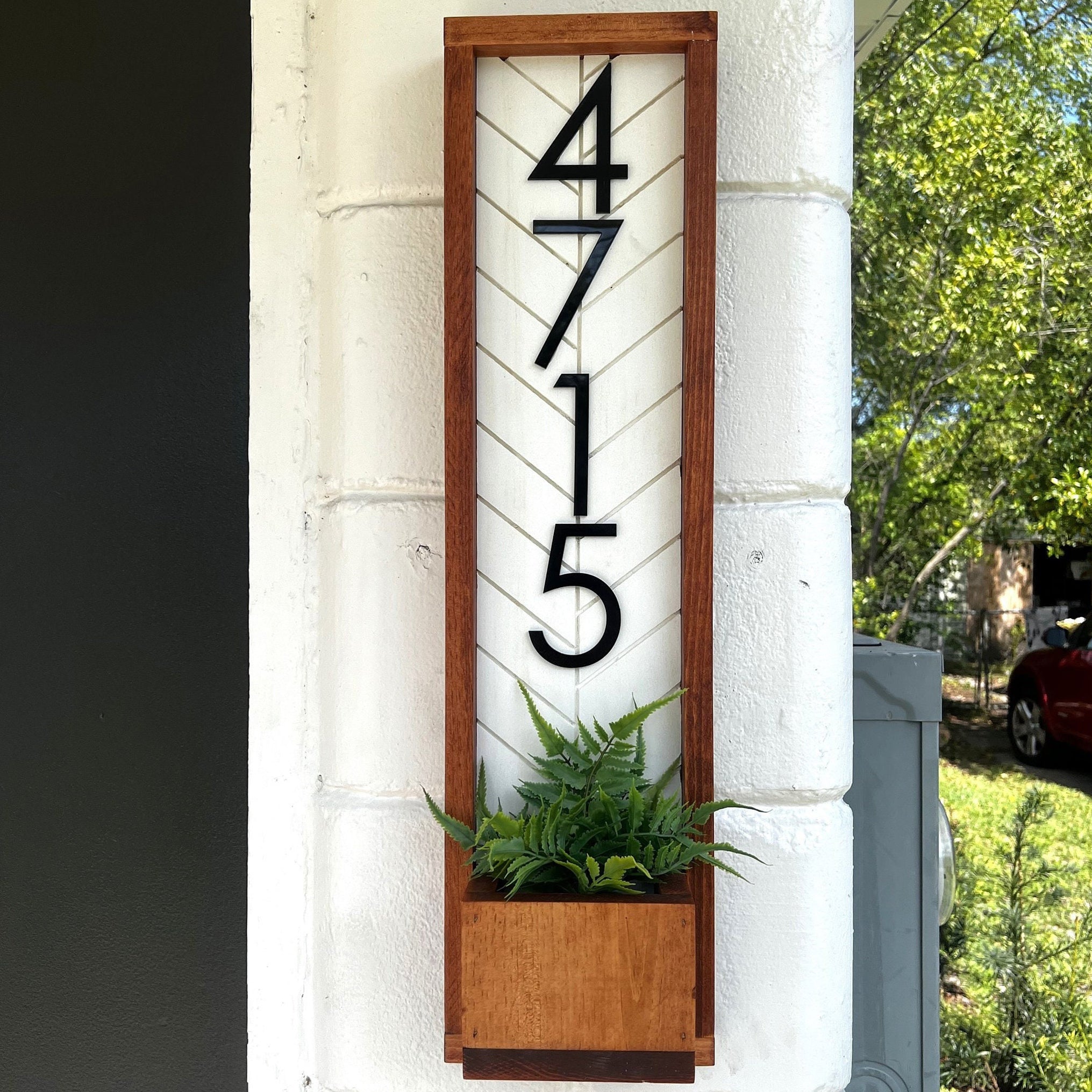 Personalized Vertical Address Sign Planter, House Number Sign, Address Plaque