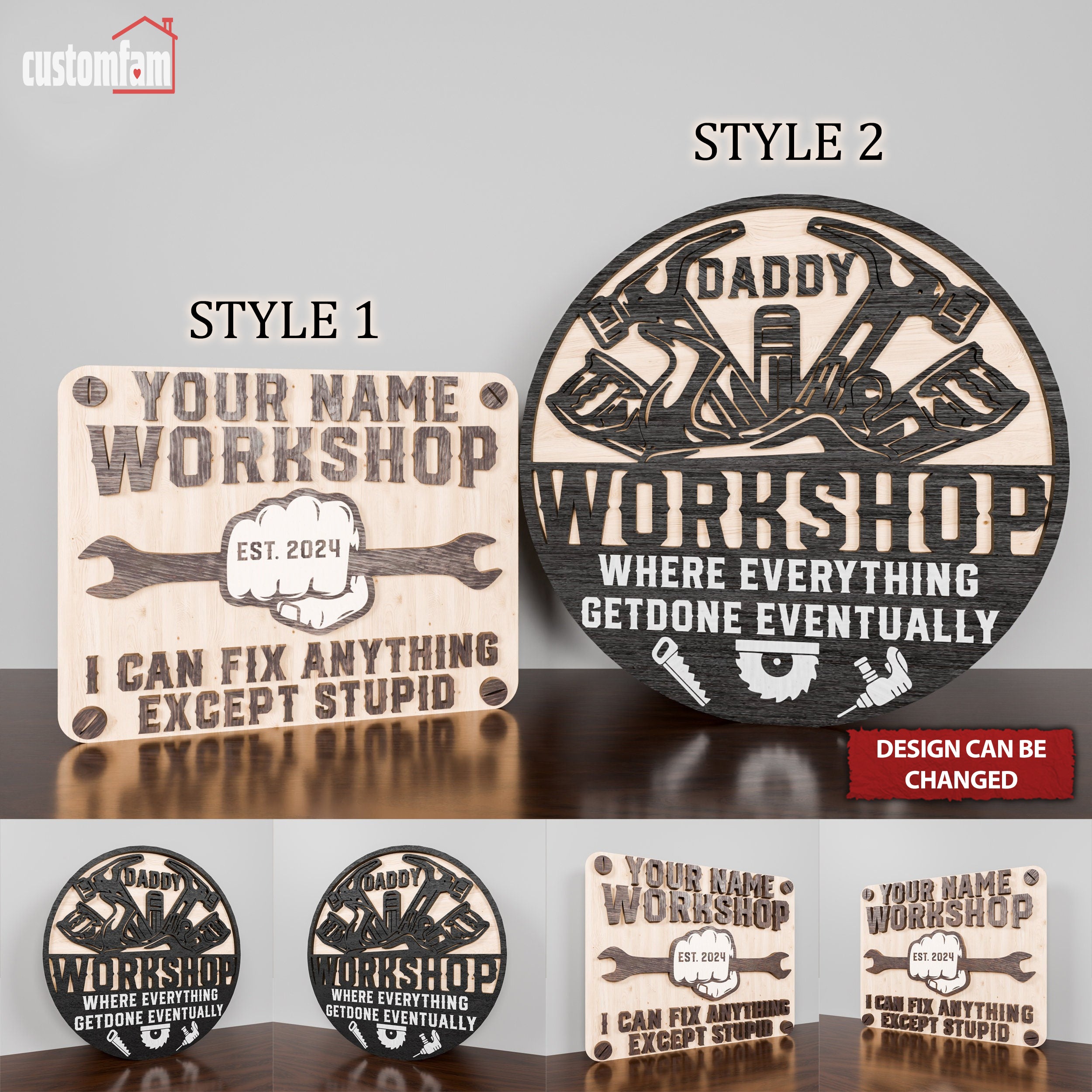 Personalized Dad's Work Shop 2 Layered Wooden Sign, Dad's Garage Gift, Gifts For Dad