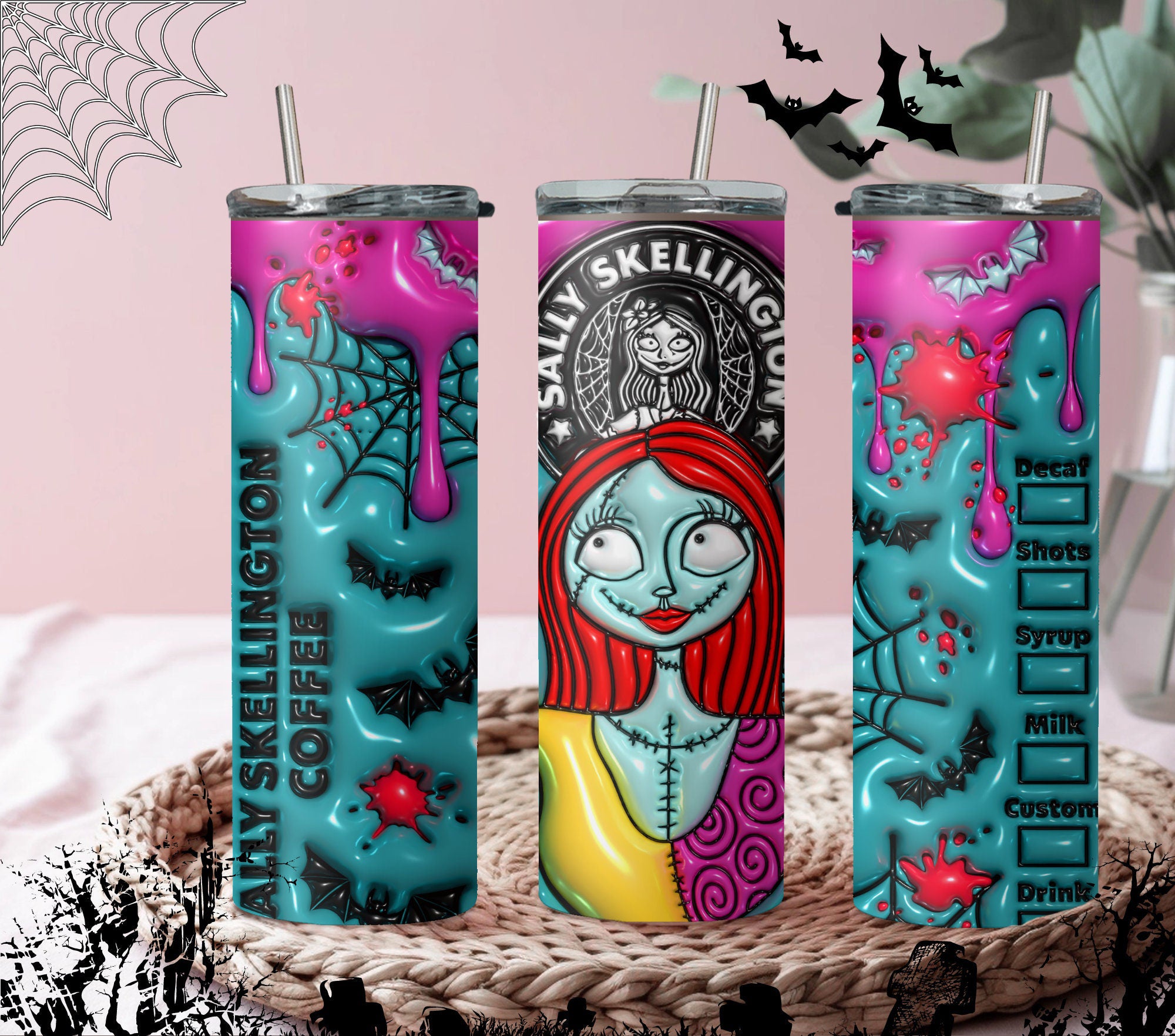 3D Sally Skellington Stainless Steel Tumbler, Night Before Christmas, Halloween Gifts