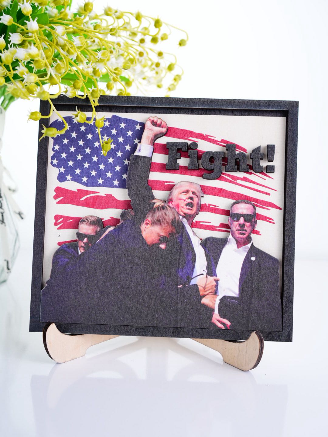 Fight! 3D Inspirational American Flag Wooden Wall Art, Patriot Sign, Election Gift