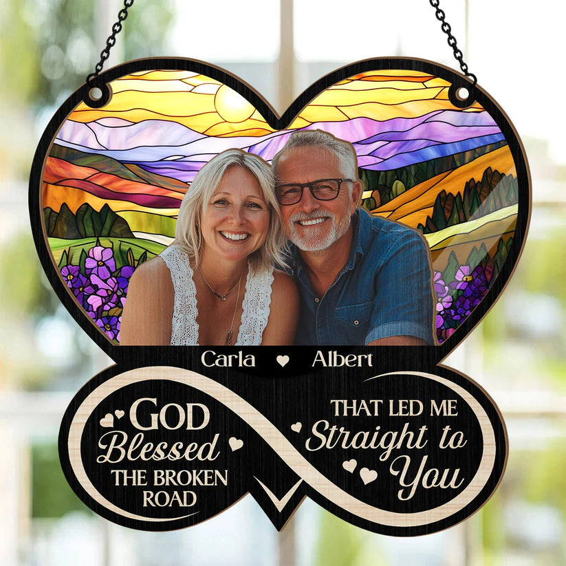 God Blessed The Broken Road That Led Me Straight To You Personalized Suncatcher Ornament, Personalized Christmas Ornaments