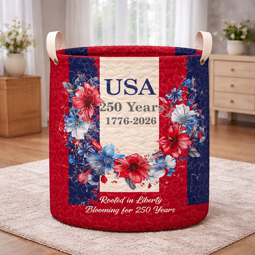 USA 250 Years Red White Blue Hibicus Flower Laundry Basket Laundry Gifts, Patriotic Decor, 4th Of July Gift