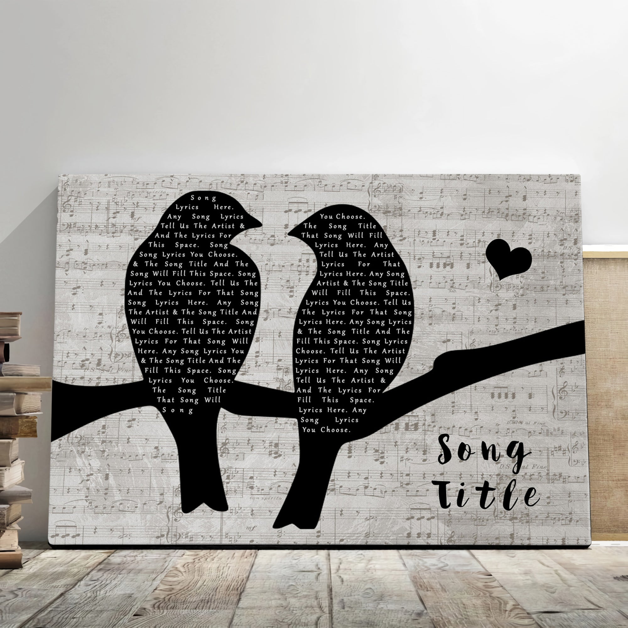 Personalized Lovebirds Music Wall Art With Song Lyrics, Music Wall Decor