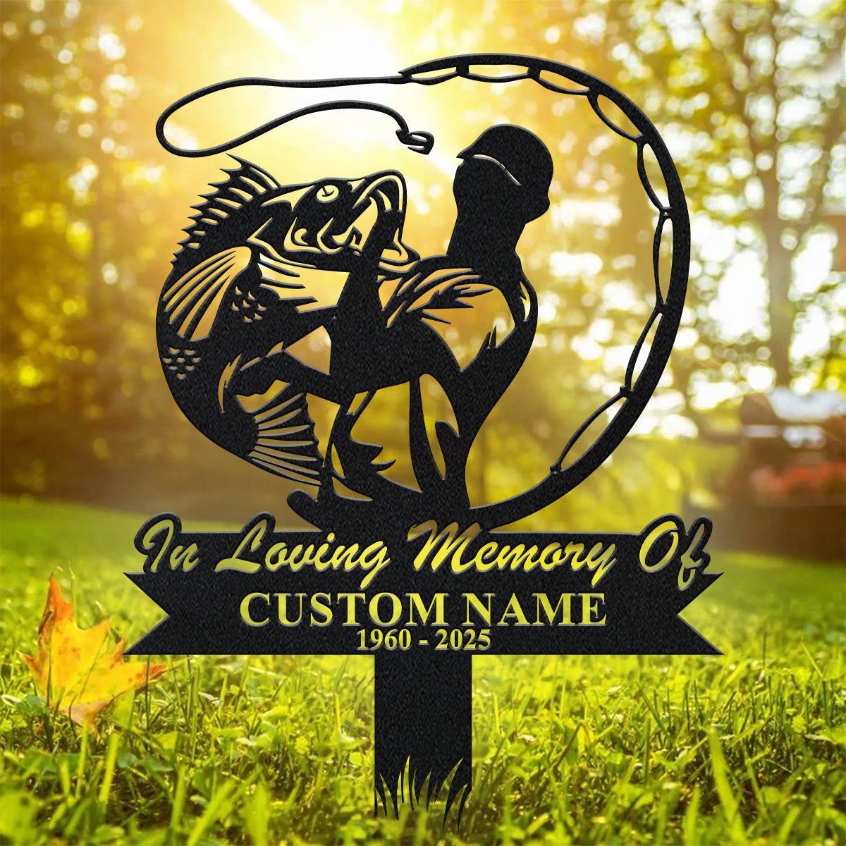 In Loving Memory Sign, Metal Fisherman Memorial Garden Stake, Custom Laser Cut Metal Signs, Memorial Plaque