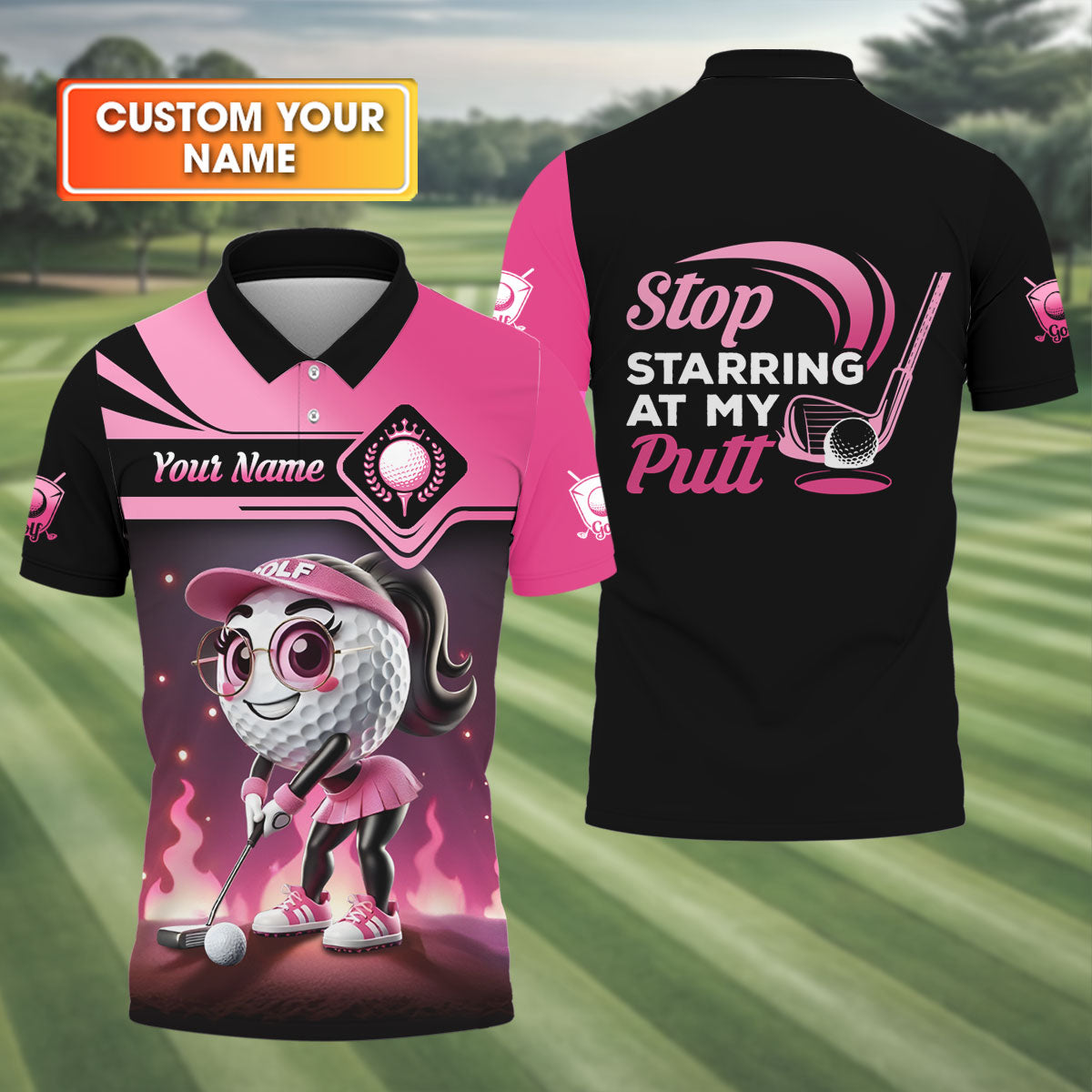 Stop Starring At My Putt Custom Men's Golf Polo Shirt, Funny Gift For Dad