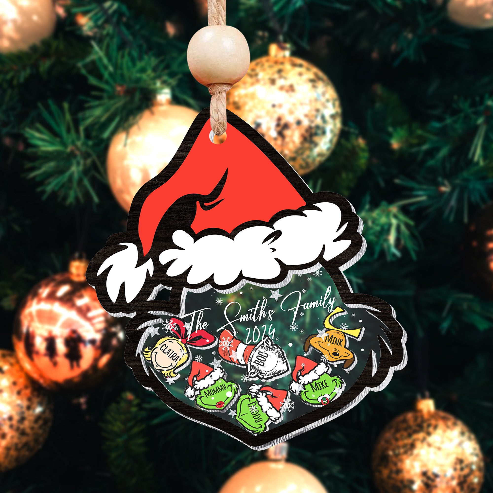 Personalized Family Grinch Ornament, Christmas 4D Family Shaker Ornament