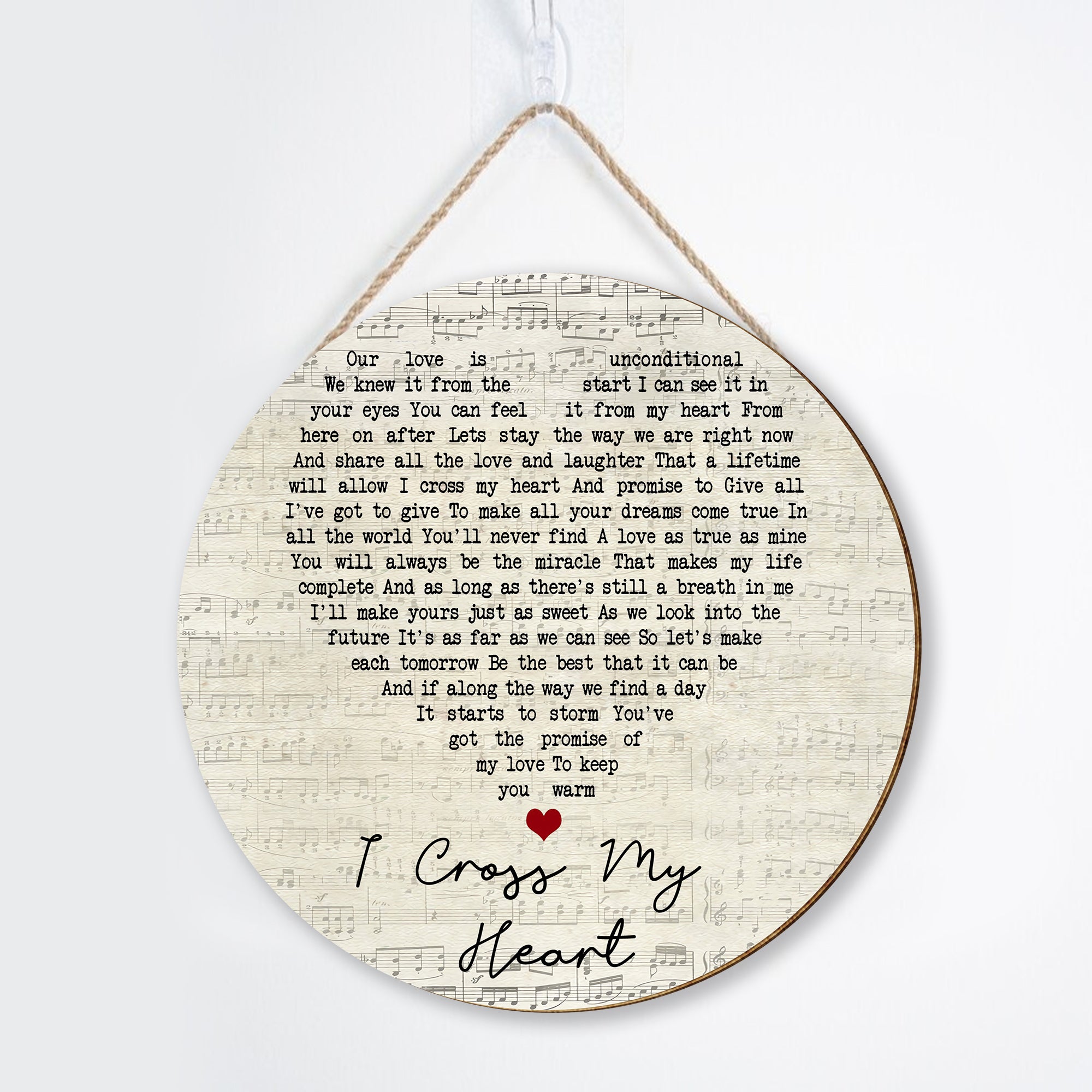 George Strait I Cross My Heart Script Heart Song Lyric Art Print Round Wood Sign, Wood Sign For Home