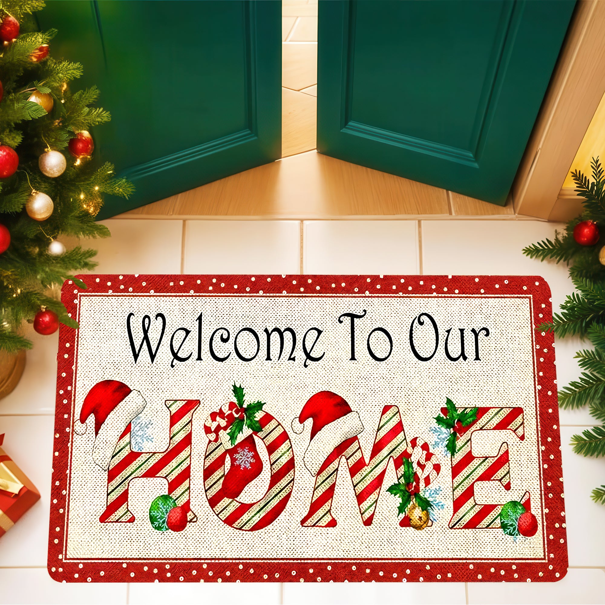 Christmas Door Mat, Durable Holiday Decor Mat for Winter Season