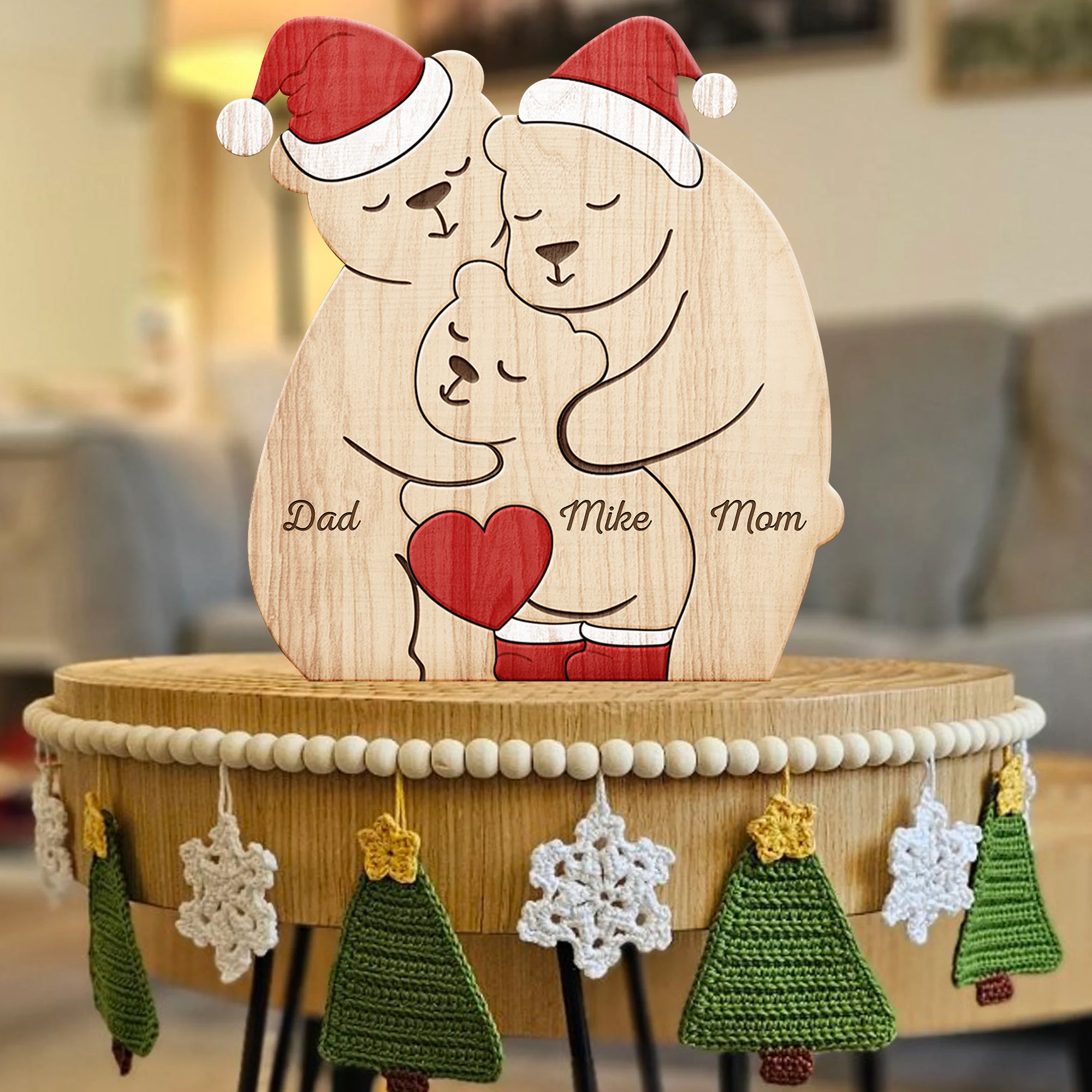 Custom Engraved Wooden Bear Family, Christmas Puzzle, Family Puzzle, Christmas Decor