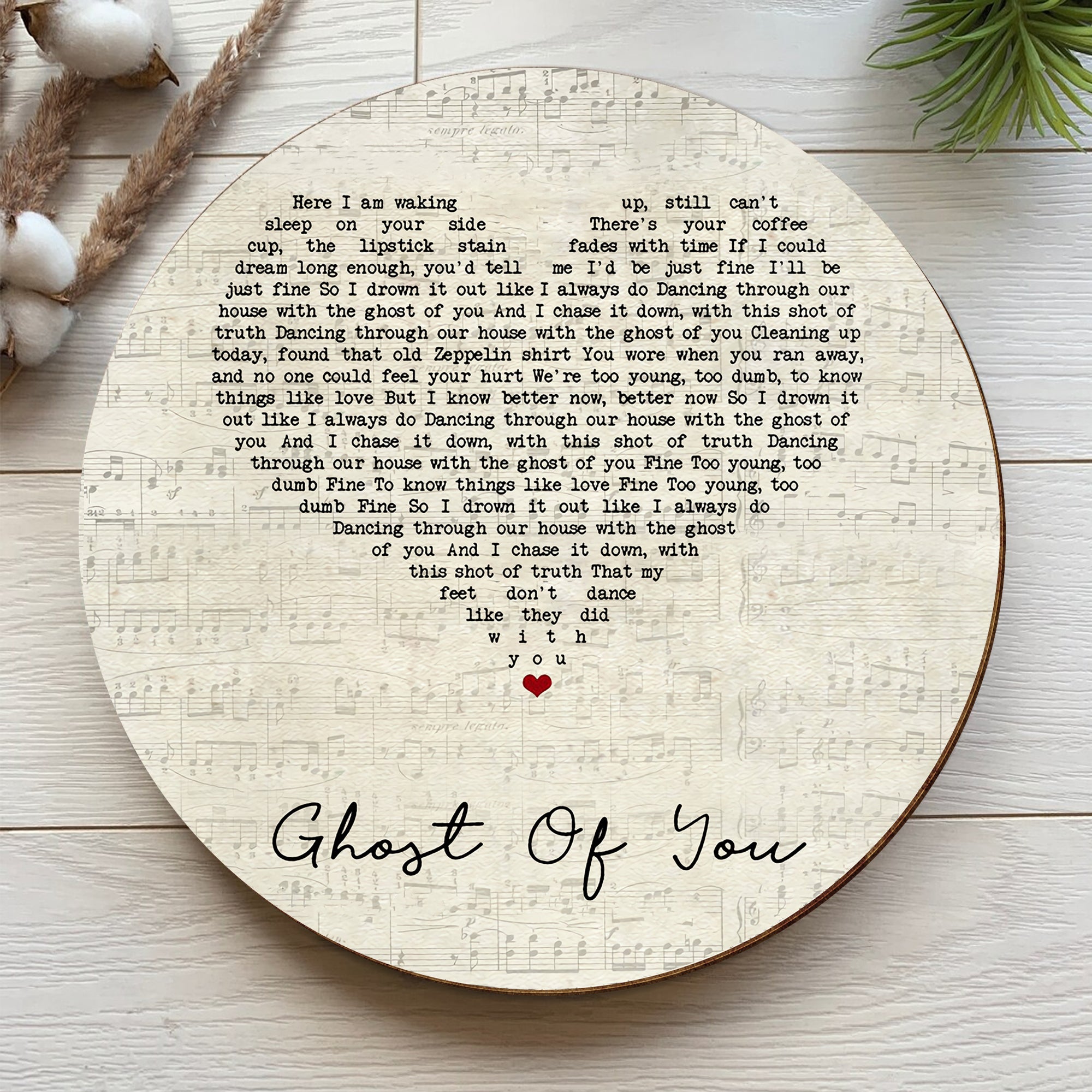 Seconds Of Summer Youngblood Script Heart Song Lyric Art Print Round Wood Sign, Wood Signs For Home