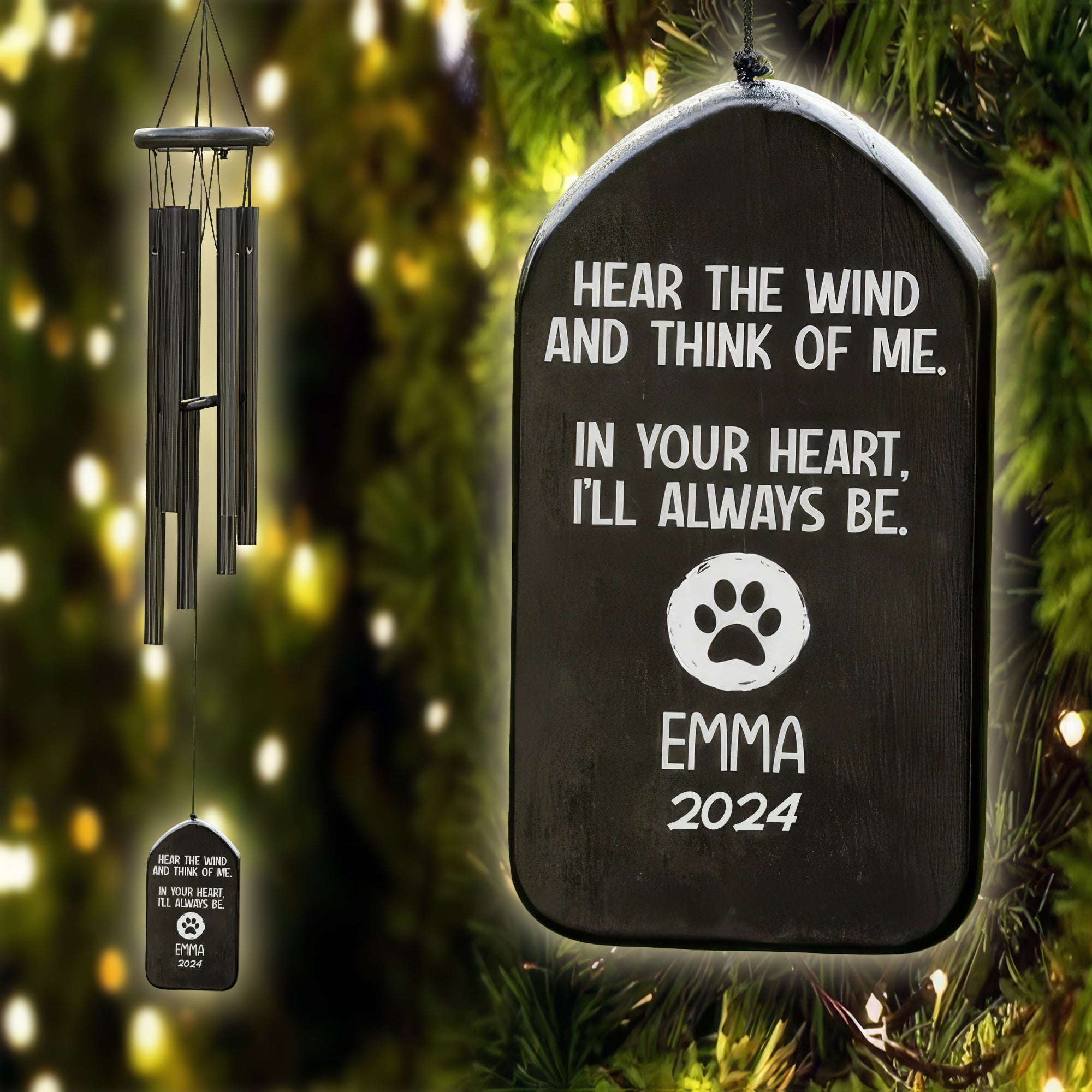 Hear The Wind And Think Of Me Dog Cat Personalized Memorial Wind Chimes, Sympathy Gift