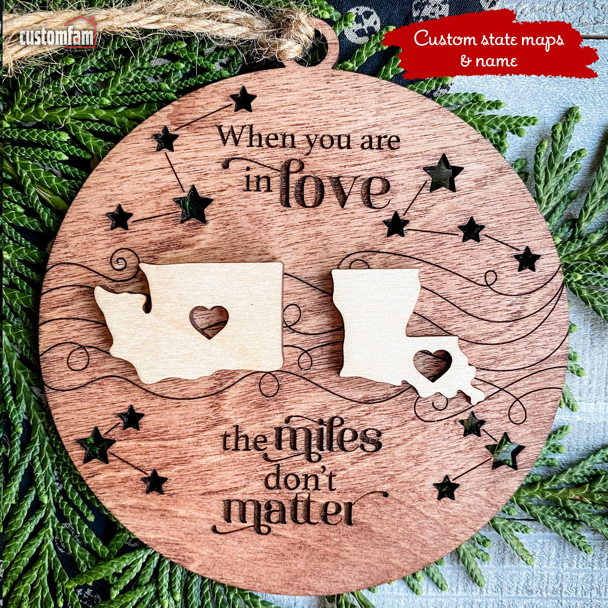 Long Distance Family Friends Personalized 2-Layered Wooden Ornament, Christmas Gift