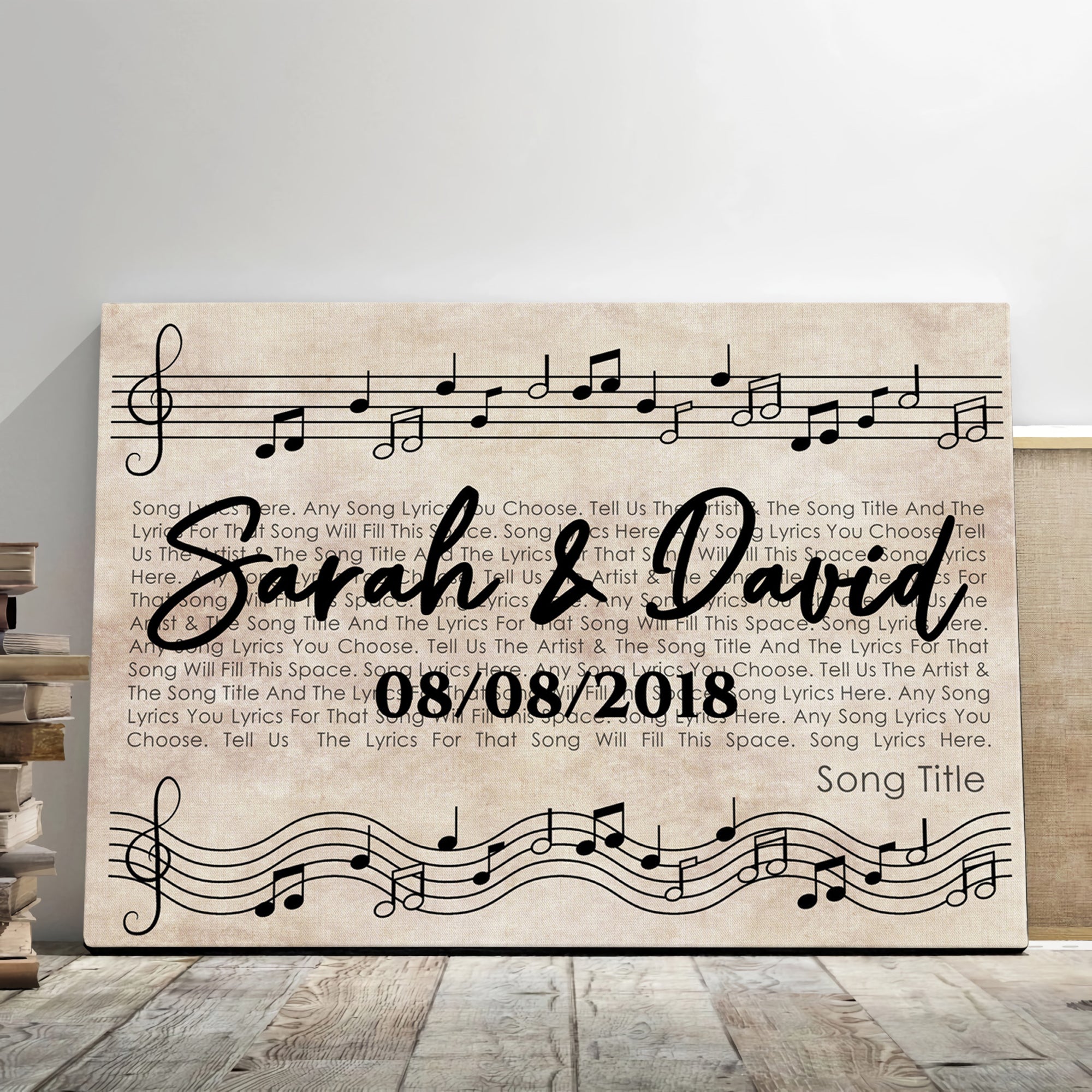 Personalized Landscape Music Wall Art With Song Lyrics, Wedding Gifts