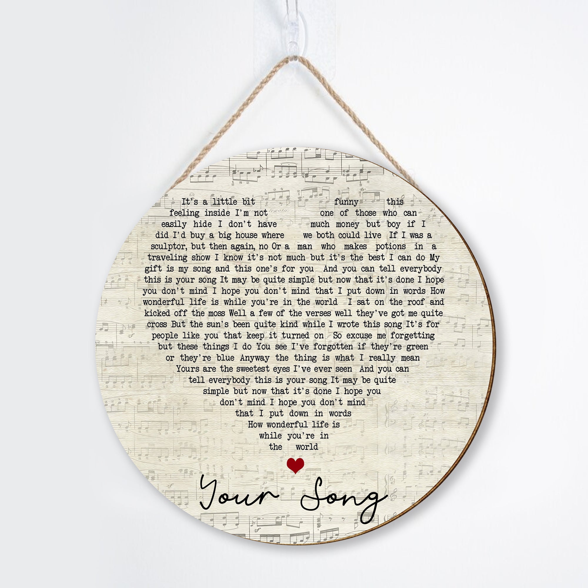 Your Song Elton John Script Heart Song Lyric Art Print Round Wood Sign, Wood Signs For Home