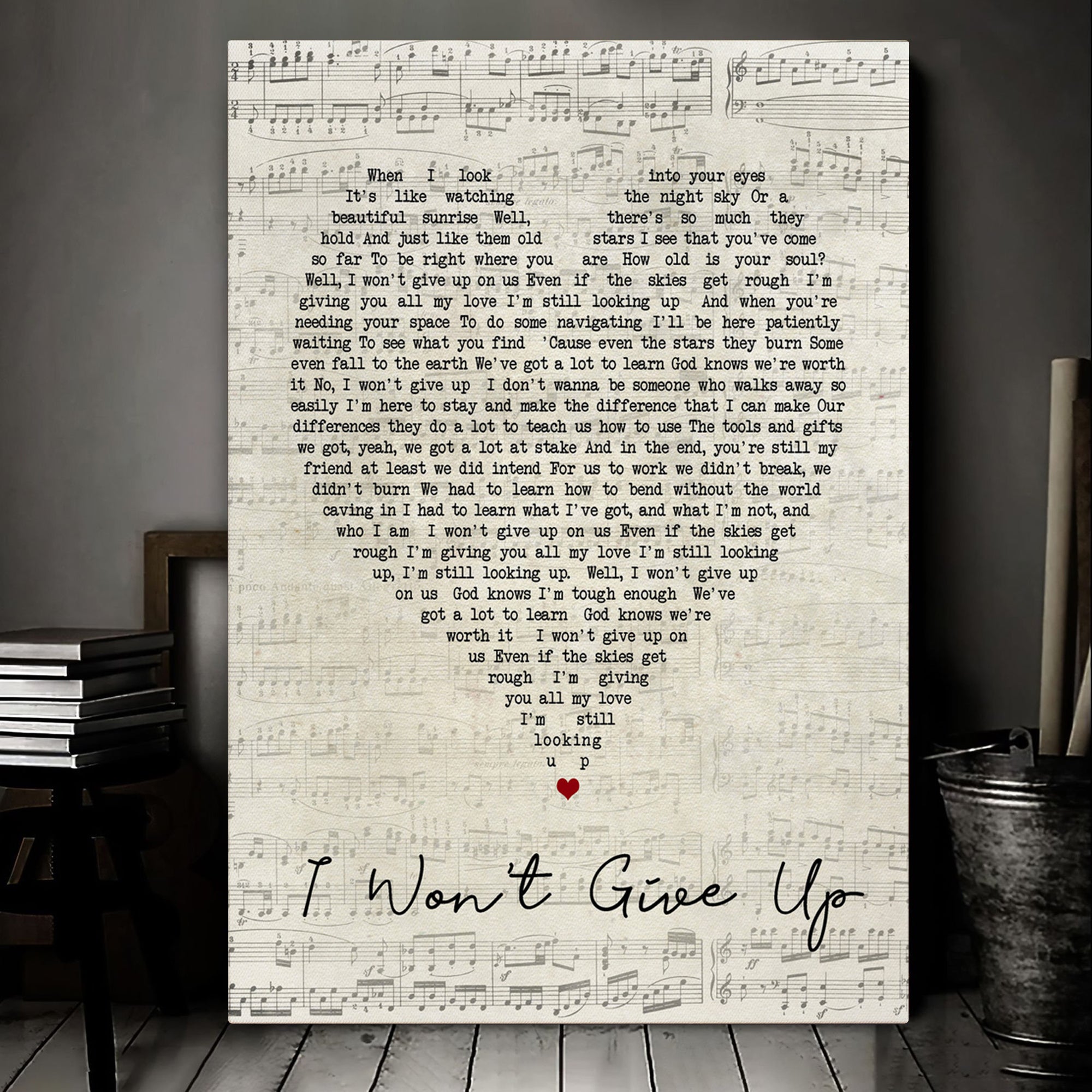 I Won't Give Up Jason Mraz Script Heart Song Lyric Art Print Canvas Print Frames