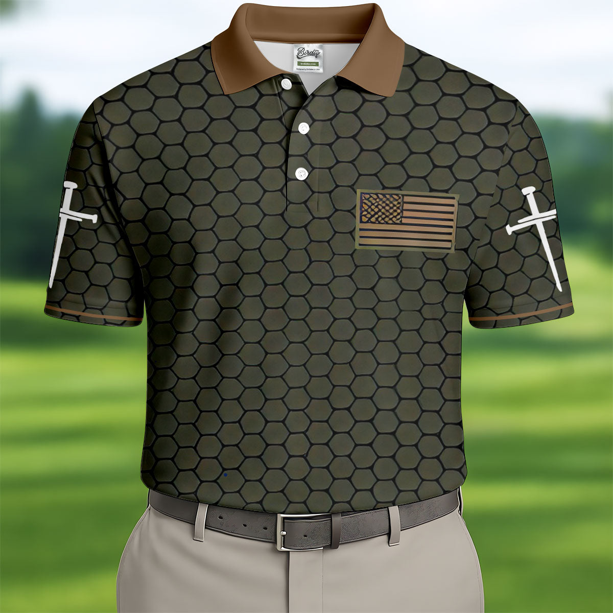 Red White Blue America 250 Shirt Men's Faith Cross And American Flag Print Polo Shirt 4th Of July Shirt