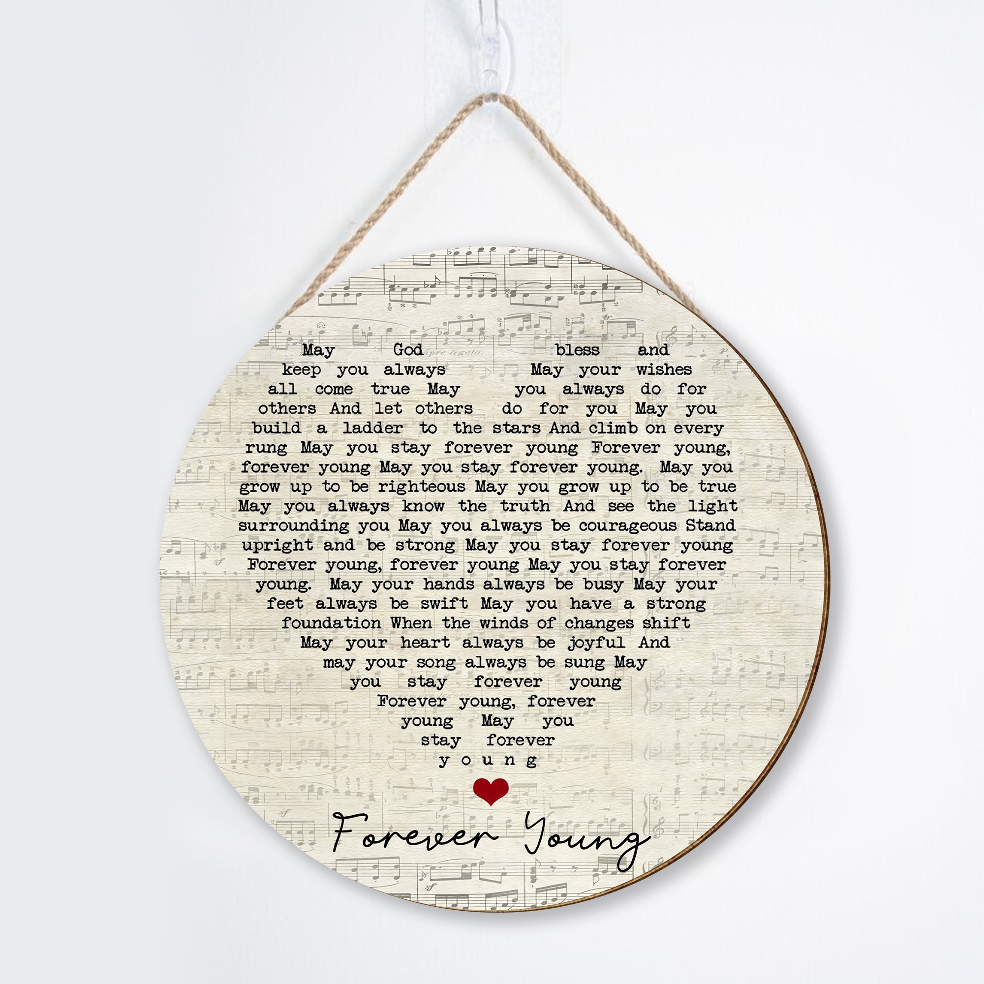 Forever Young Bob Dylan Script Heart Song Lyric Art Round Wood Sign, Wood Signs For Home