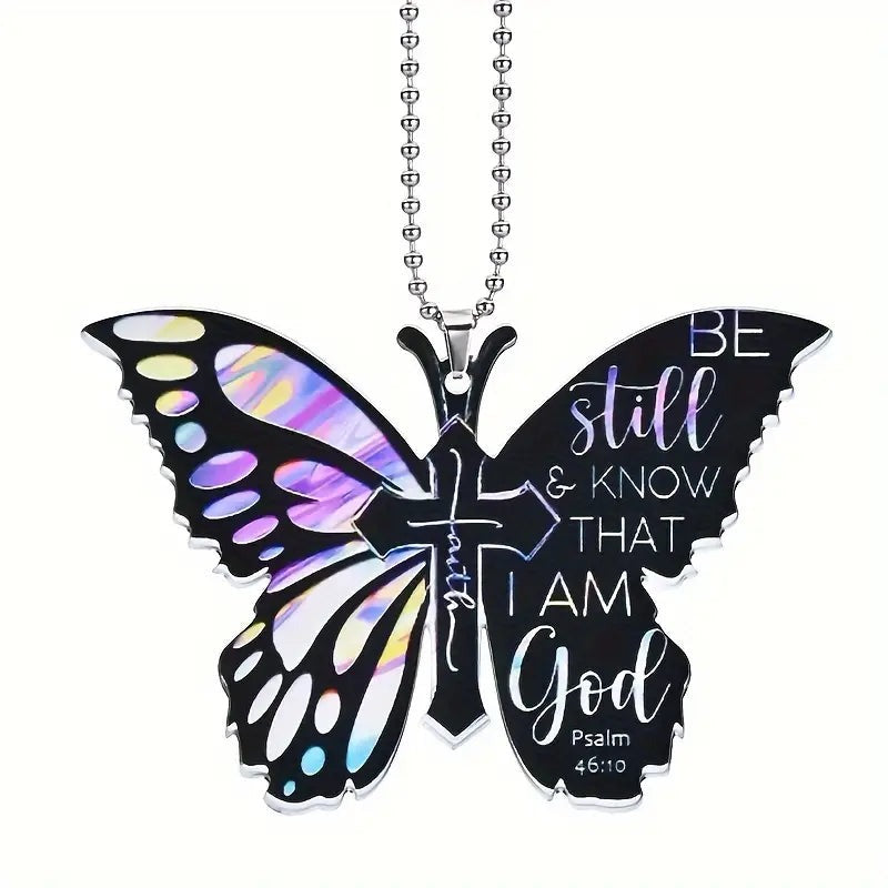 "Faith" Be Still & Know That I Am God Butterfly Key Chain, Rearview Mirror Ornament