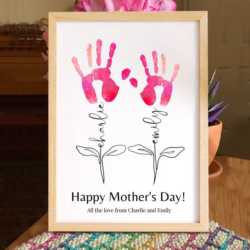 Personalized Mother's Day Flower DIY Handprint Art Craft Sign Gift From Kids For Mom Grandma