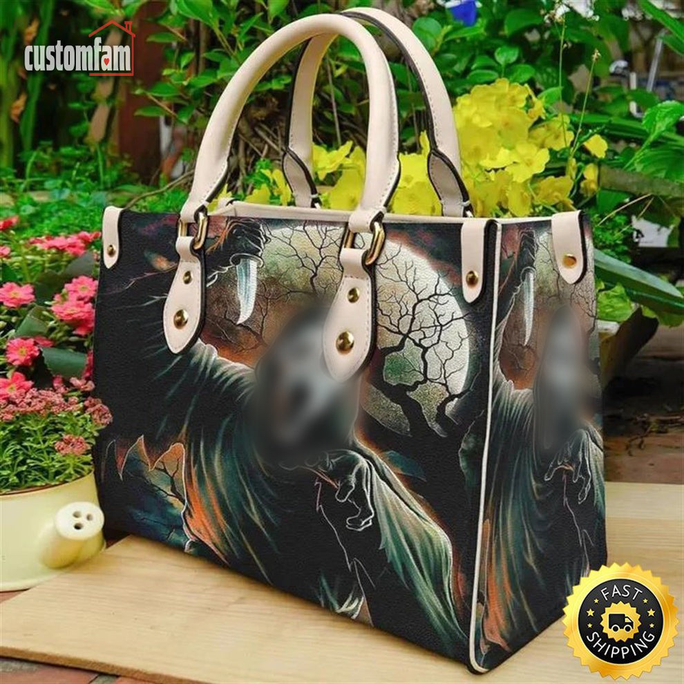 Horror Movies Ghost Face Leather Handbag, Scary Halloween Purse