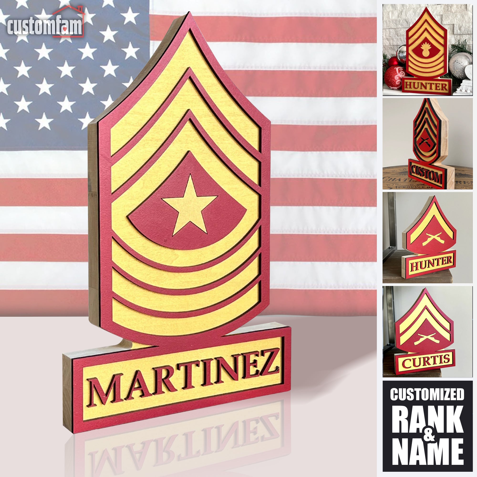 Personalized USMC Rank Self Standing Name Plate, Veteran Day Gifts