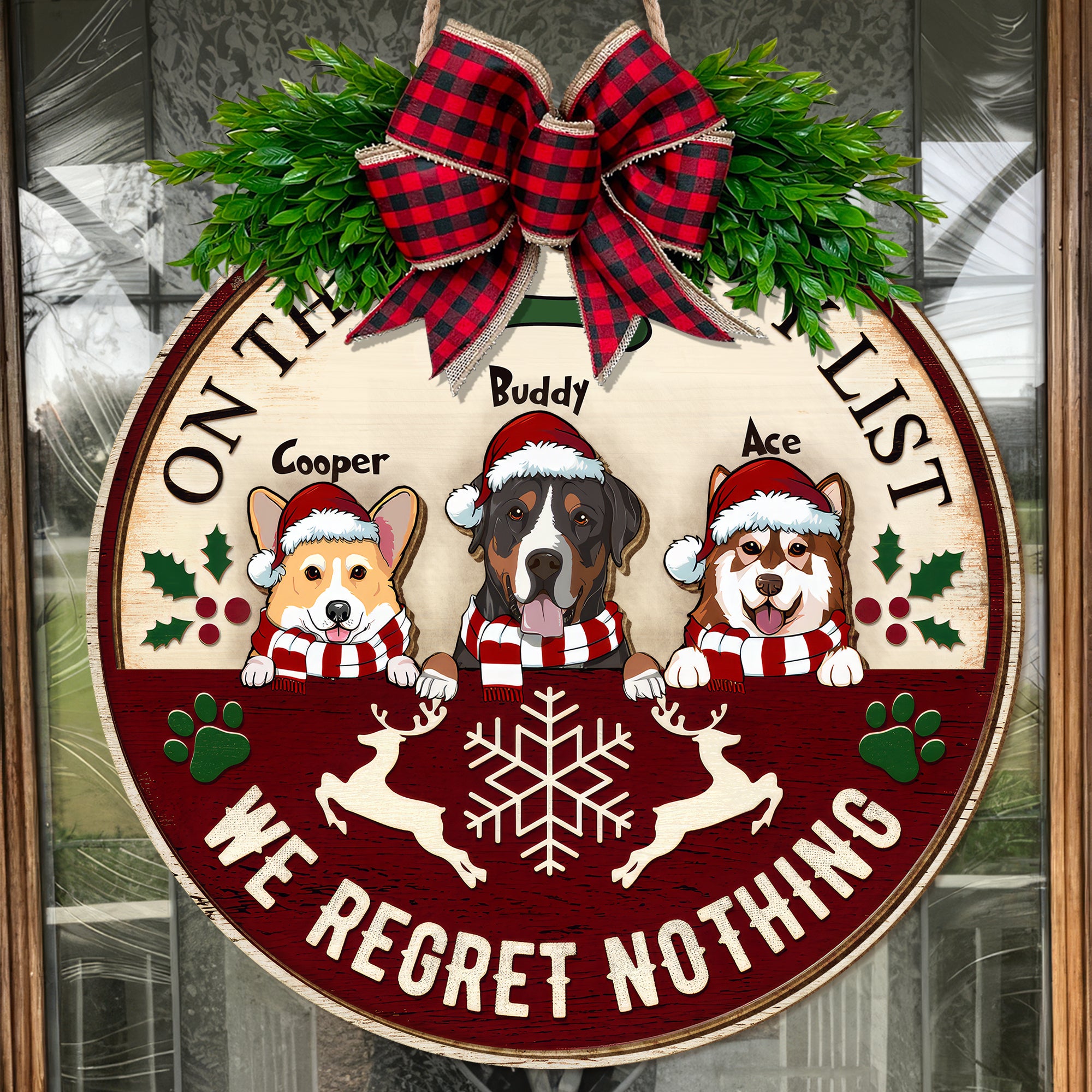 On The Naughty List Personalized 2 Layered Christmas Wood Sign, Gifts For Dog Lovers