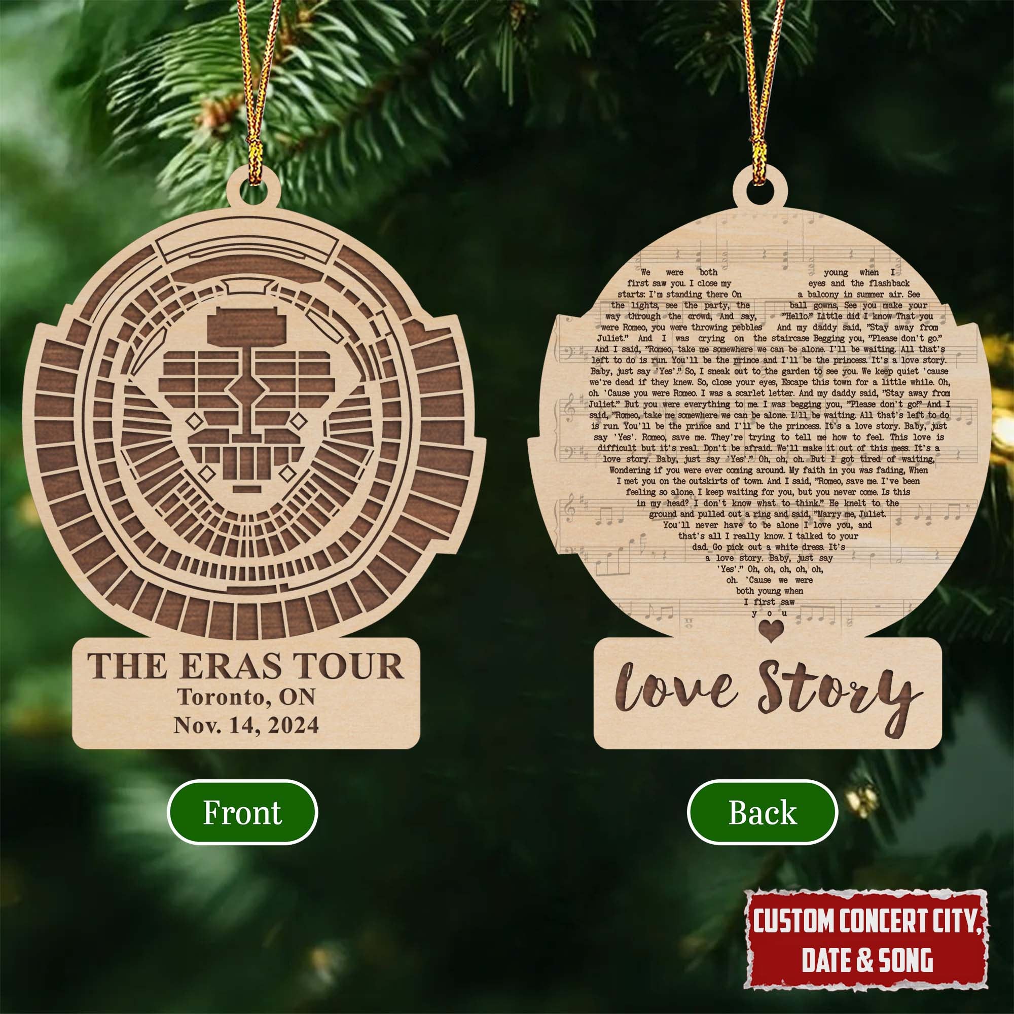 The Eras Tour Toronto Stadium Personalized Christmas Ornament, Swiftie Ornament With Custom Song