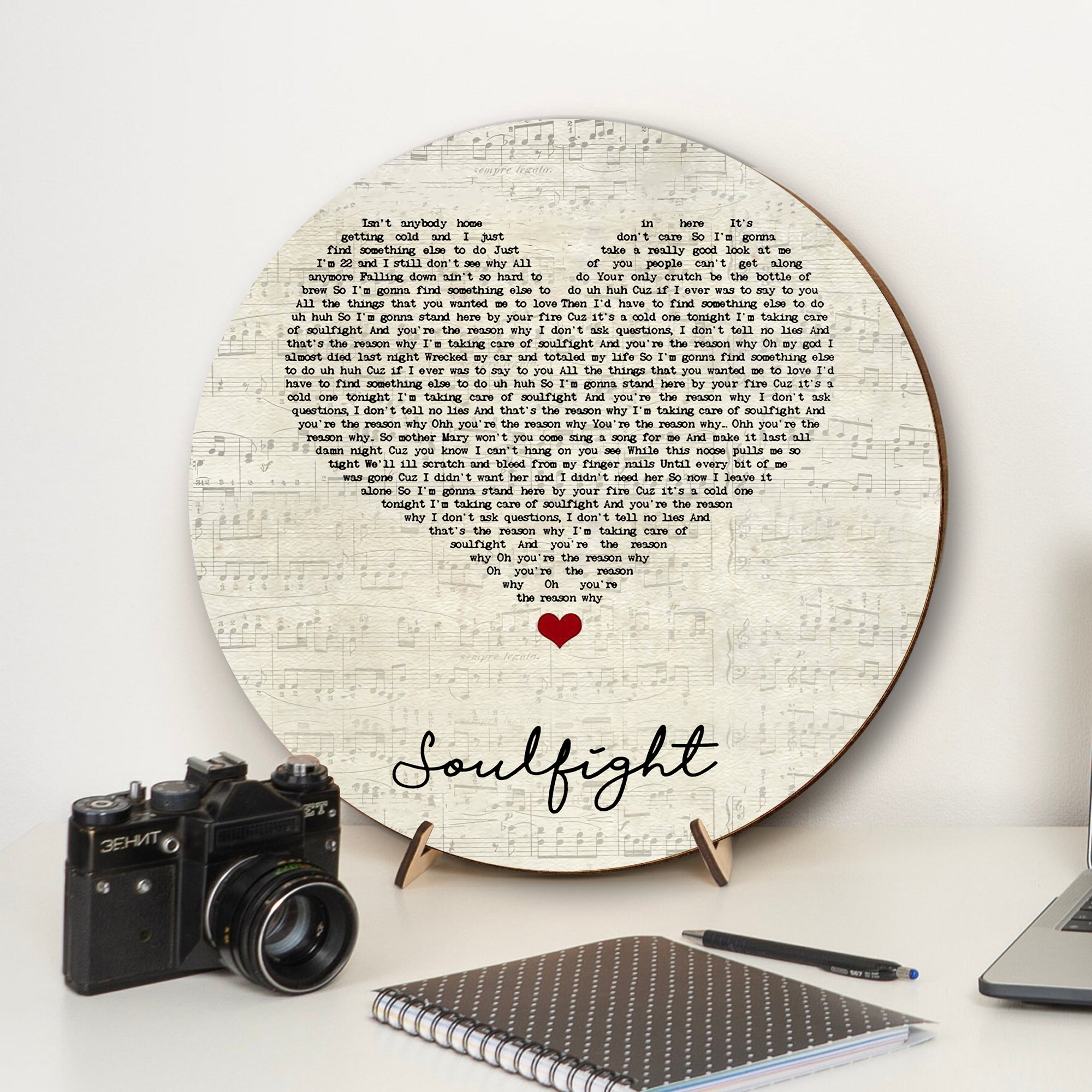 The Revivalists Soulfight Script Heart Song Lyric Art Print Round Wood Sign, Wood Signs For Home