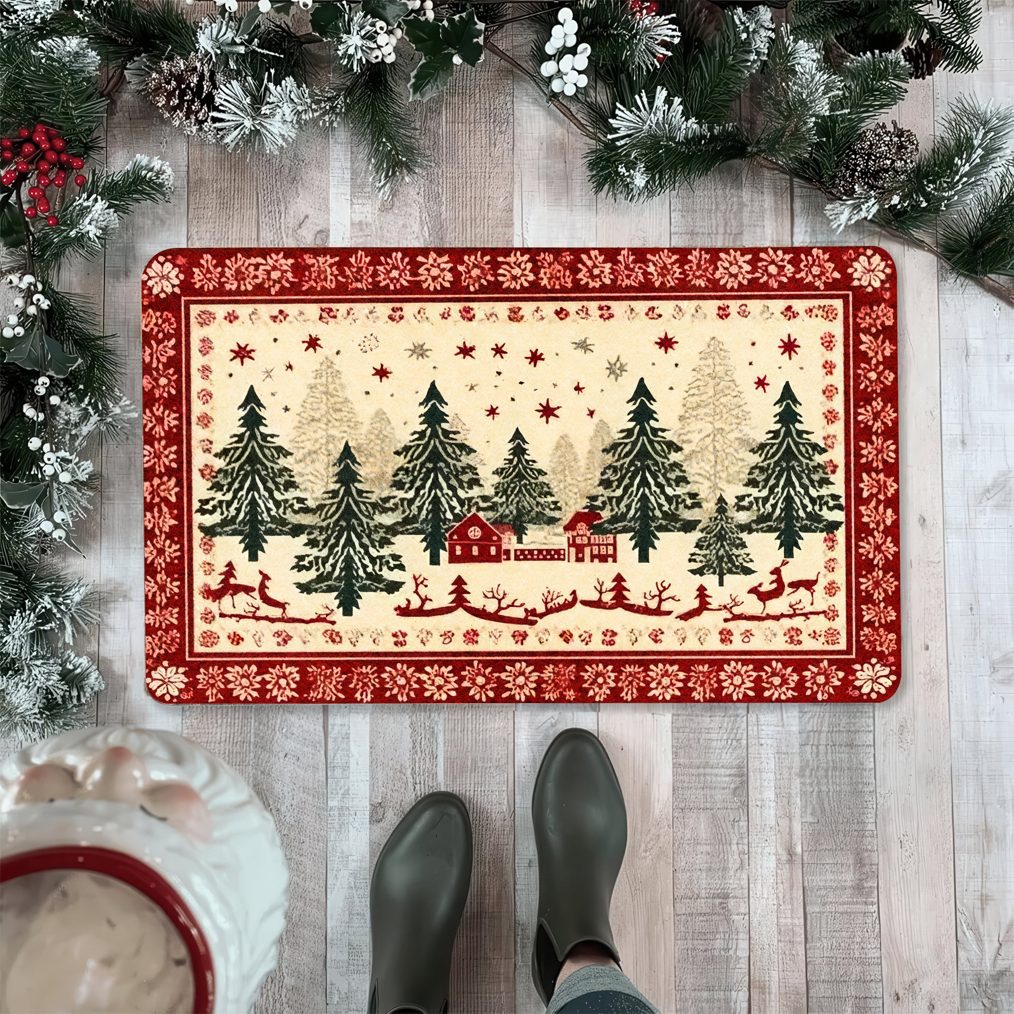 Vintage Christmas Doormat, Welcome Doormat, Christmas Home Decor