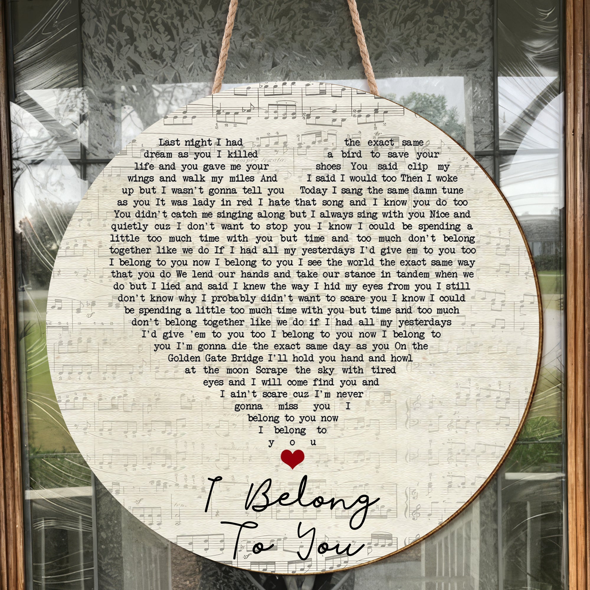 Brandi Carlile I Belong To You Script Heart Song Lyric Quote Music Art Print Round Wood Sign, Wood Sign For Home