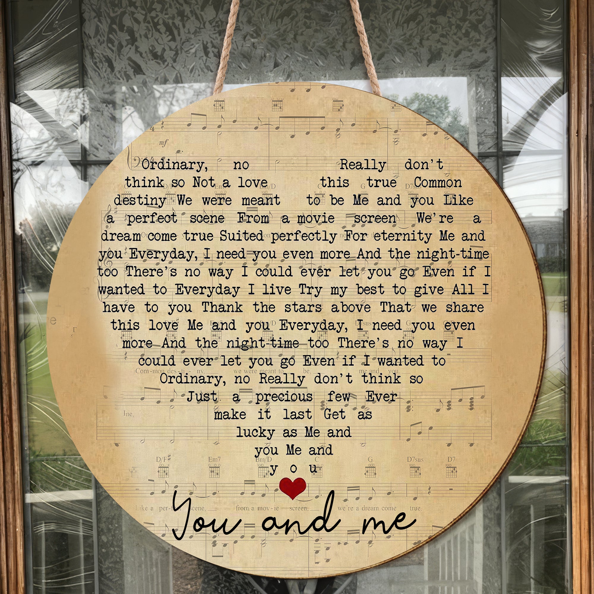 Kenny Chesney Me And You Script Heart Song Lyric Art Print Round Wood Sign, Wood Signs For Home