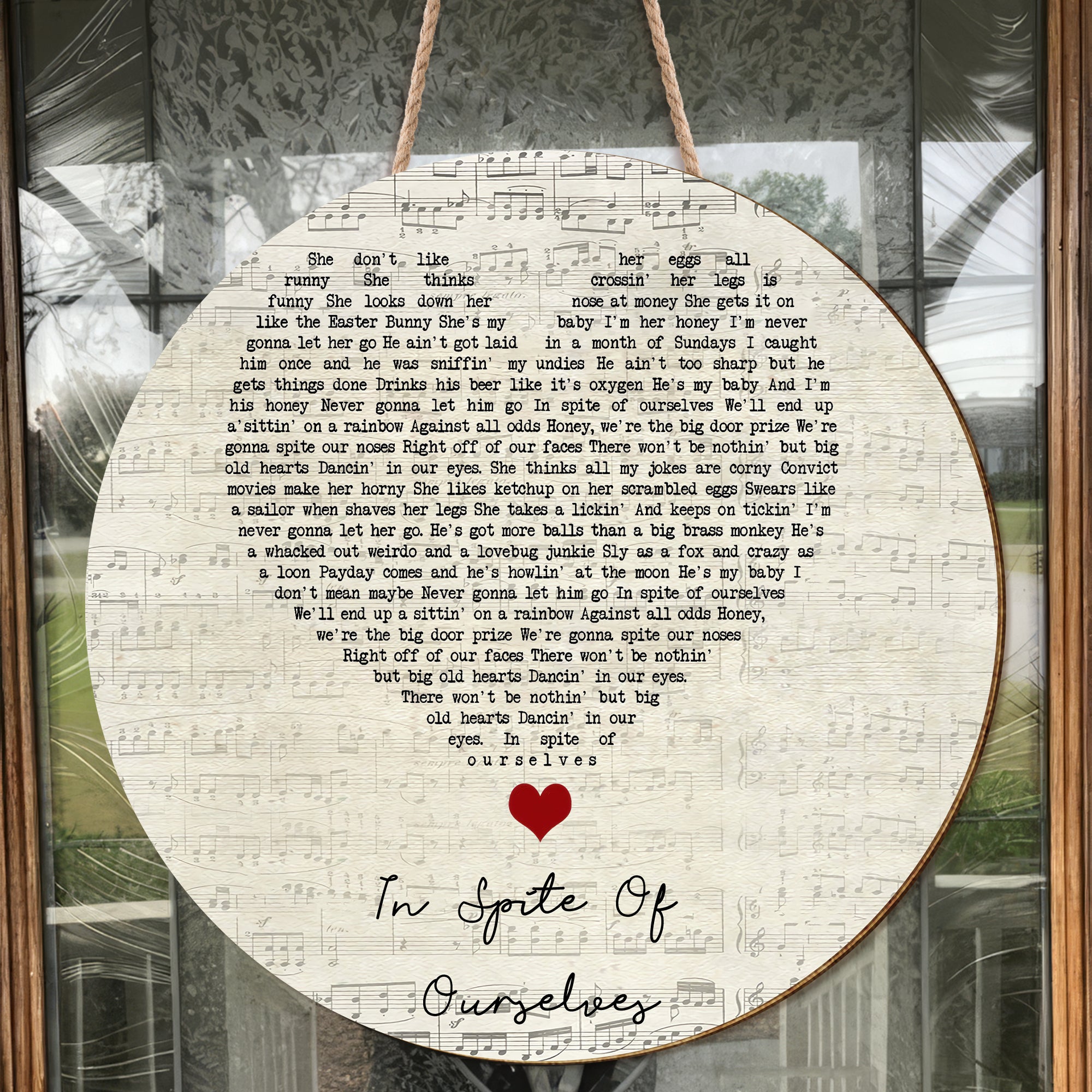 John Prine Ft Iris DeMent In Spite Of Ourselves Script Heart Song Lyric Art Print Round Wood Sign, Wood Sign For Home