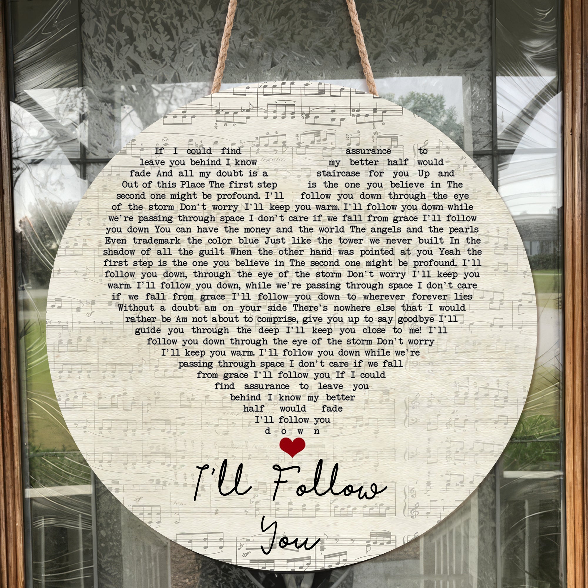 Shinedown I'll Follow You Script Heart Song Lyric Art Print Round Wood Sign, Wood Signs For Home