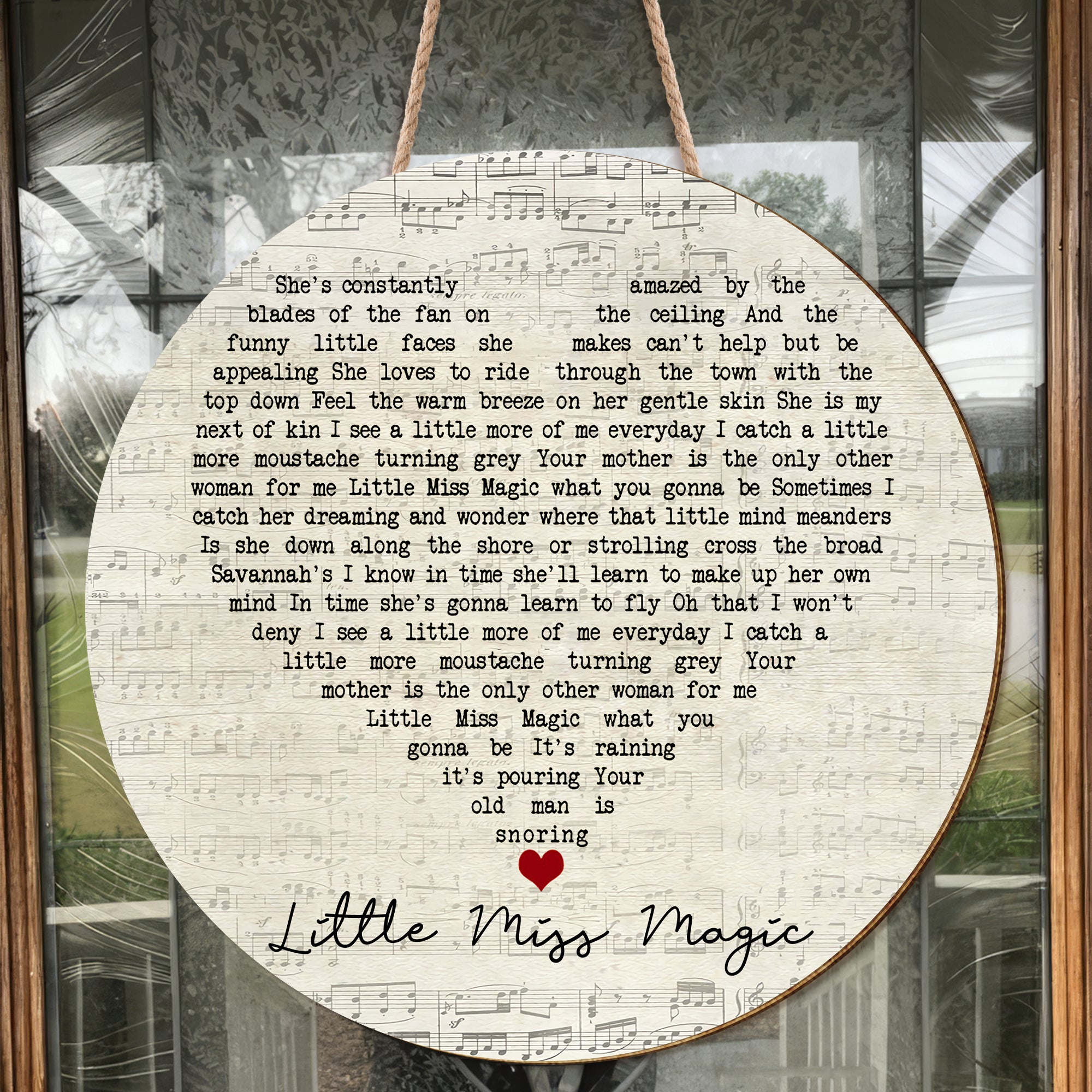 Jimmy Buffett Little Miss Magic Script Heart Song Lyric Art Print Round Wood Sign, Wood Signs For Home