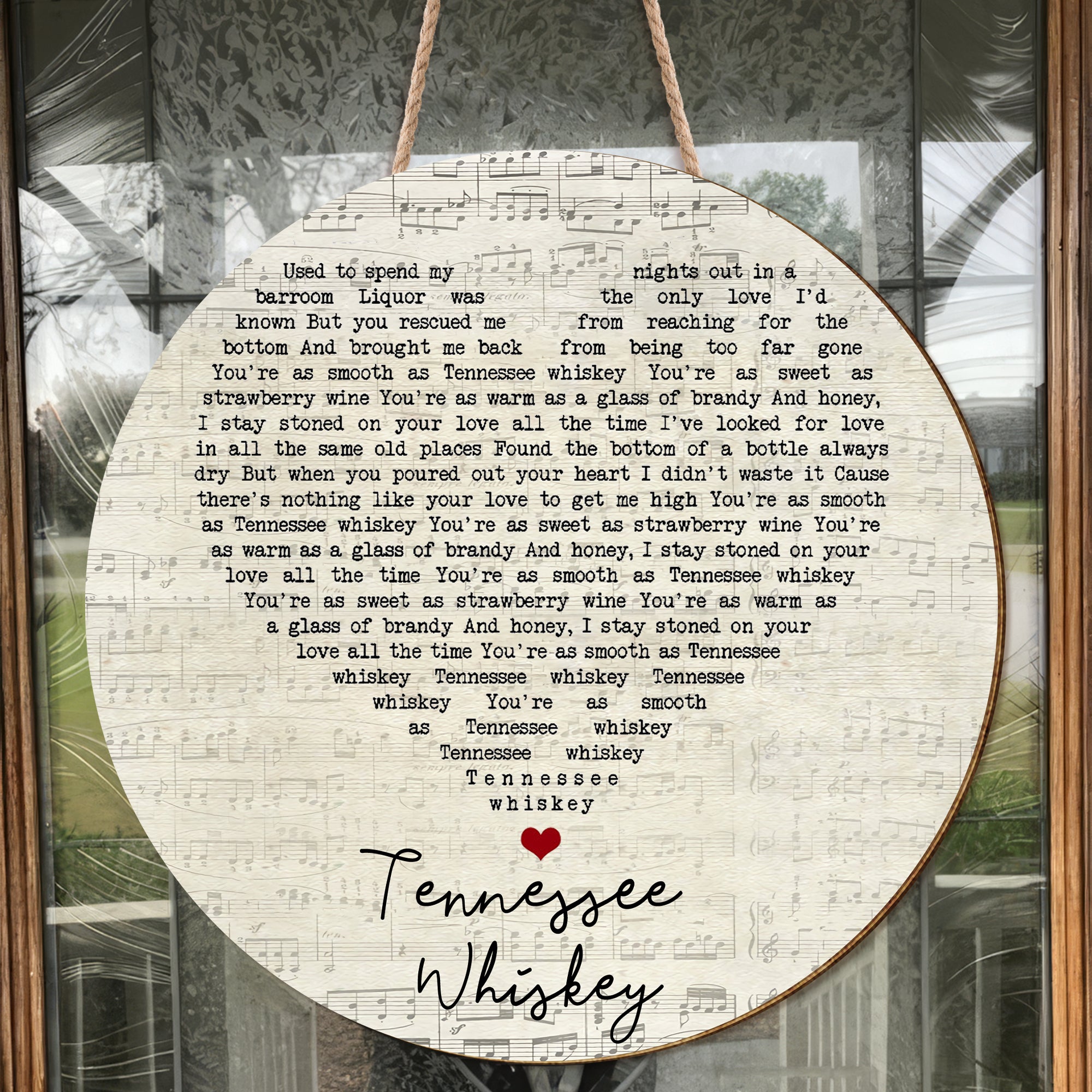 Chris Stapleton Tennessee Whiskey Script Heart Song Lyric Print Round Wood Sign, Wood Signs For Home