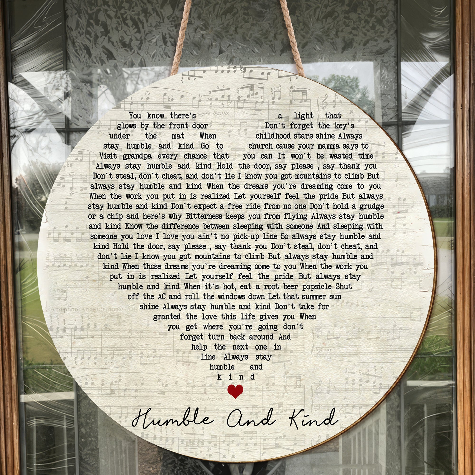 Tim McGraw Humble And Kind Script Heart Song Lyric Music Art Print Round Wood Sign, Wood Signs For Home