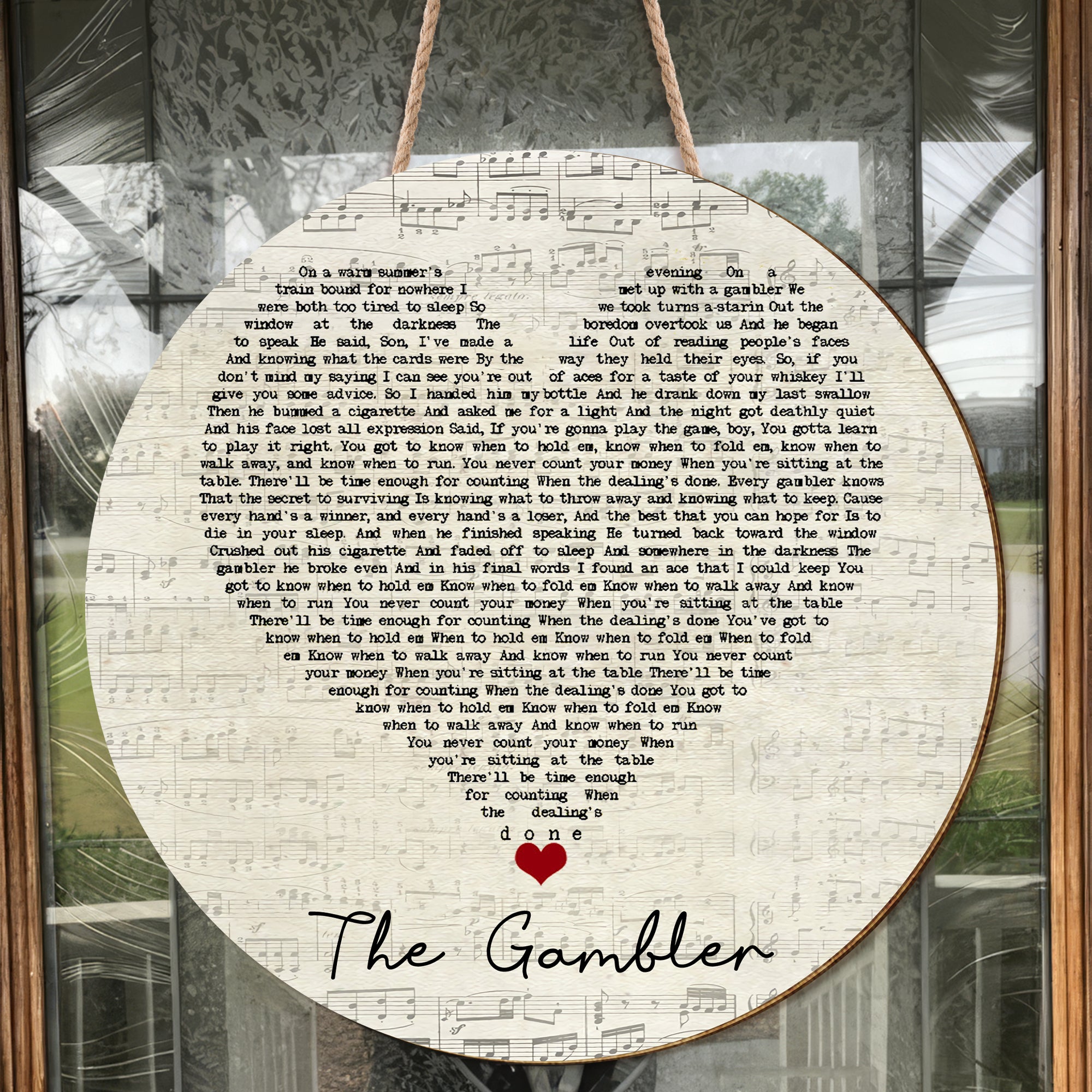 Kenny Rogers The Gambler Script Heart Song Lyric Art Print Round Wood Sign, Wood Sign For Home