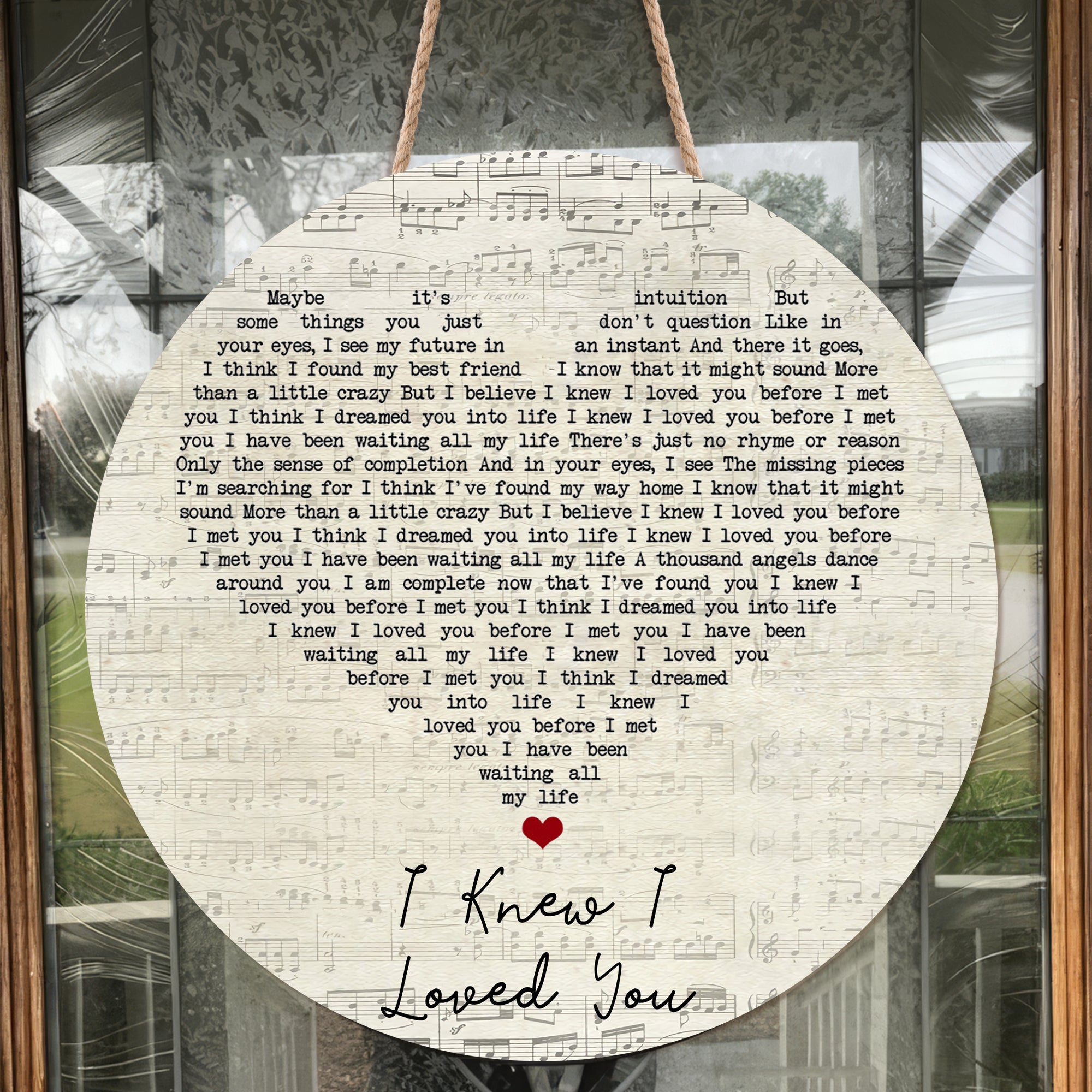 Savage Garden I Knew I Loved You Script Heart Song Lyric Art Print Round Wood Sign, Wood Sign For Home