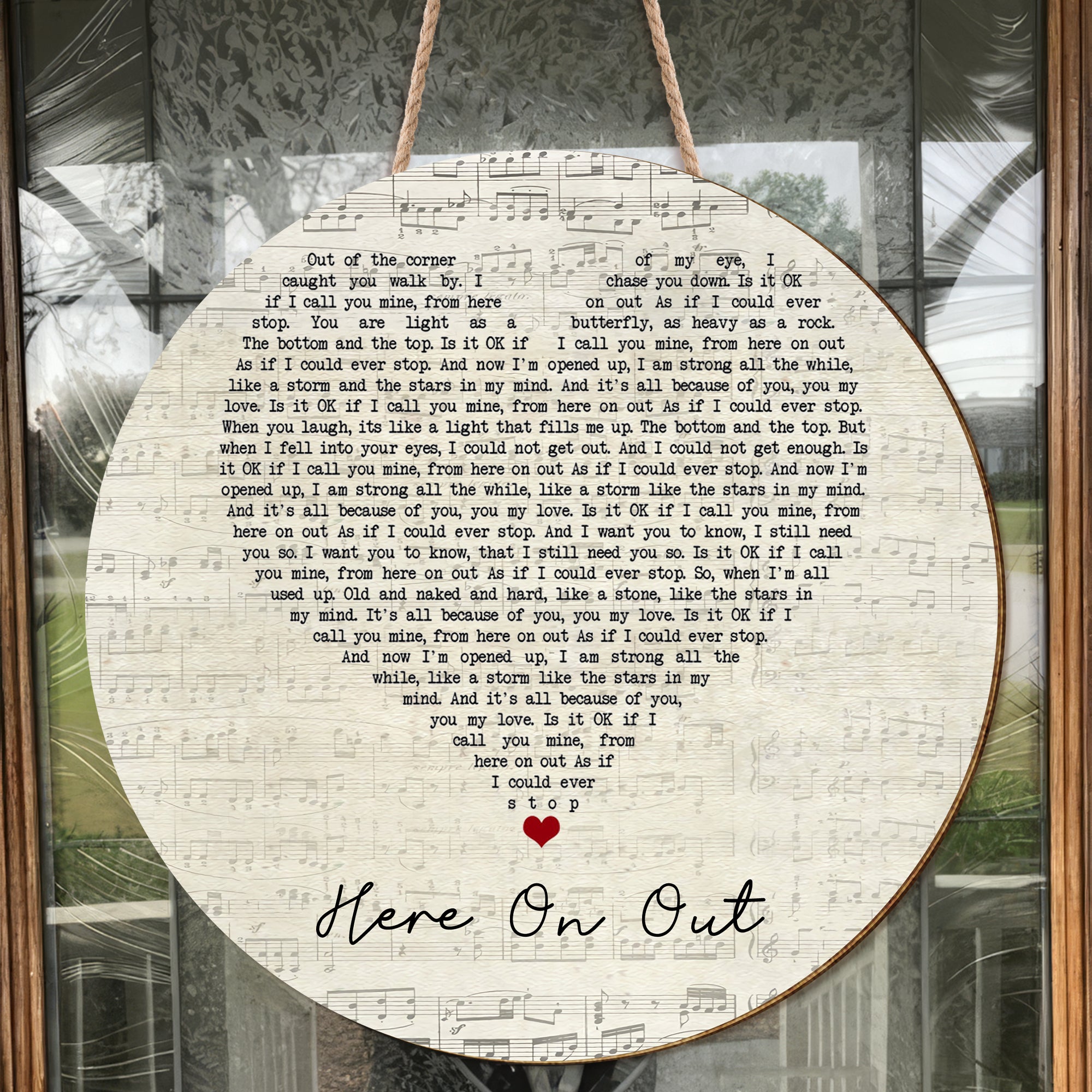 Here Comes The Sun Script Heart Song Lyric Art Print Round Wood Sign, Wood Signs For Home