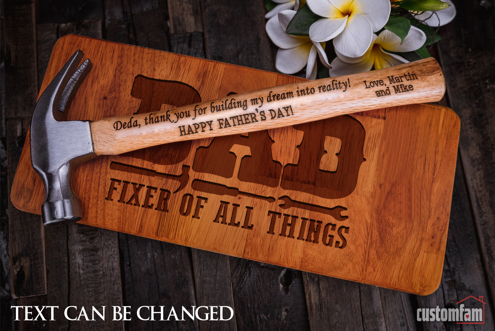 Dad Fixer Of All Things Personalized Engraved Wooden Hammer Box And Nails Set, Gifts For Dad