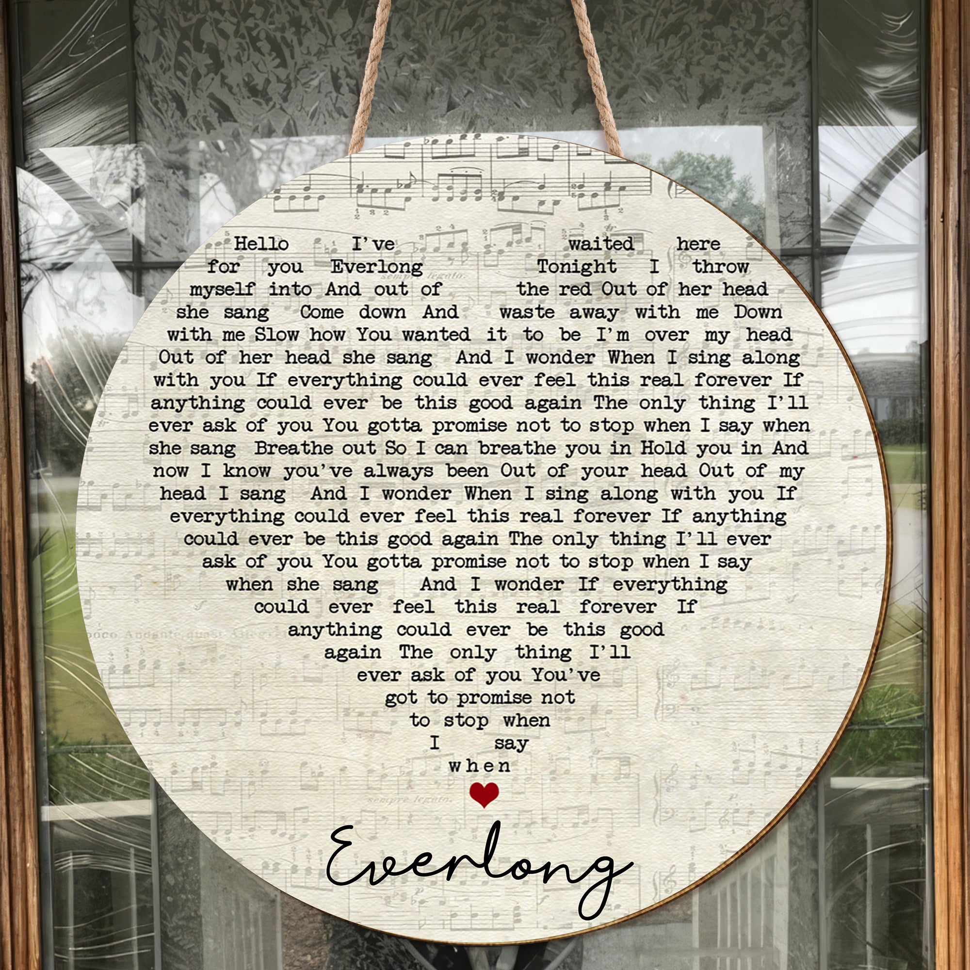 Everlong Foo Fighters Script Heart Song Lyric Art Print Round Wood Sign, Wood Signs For Home