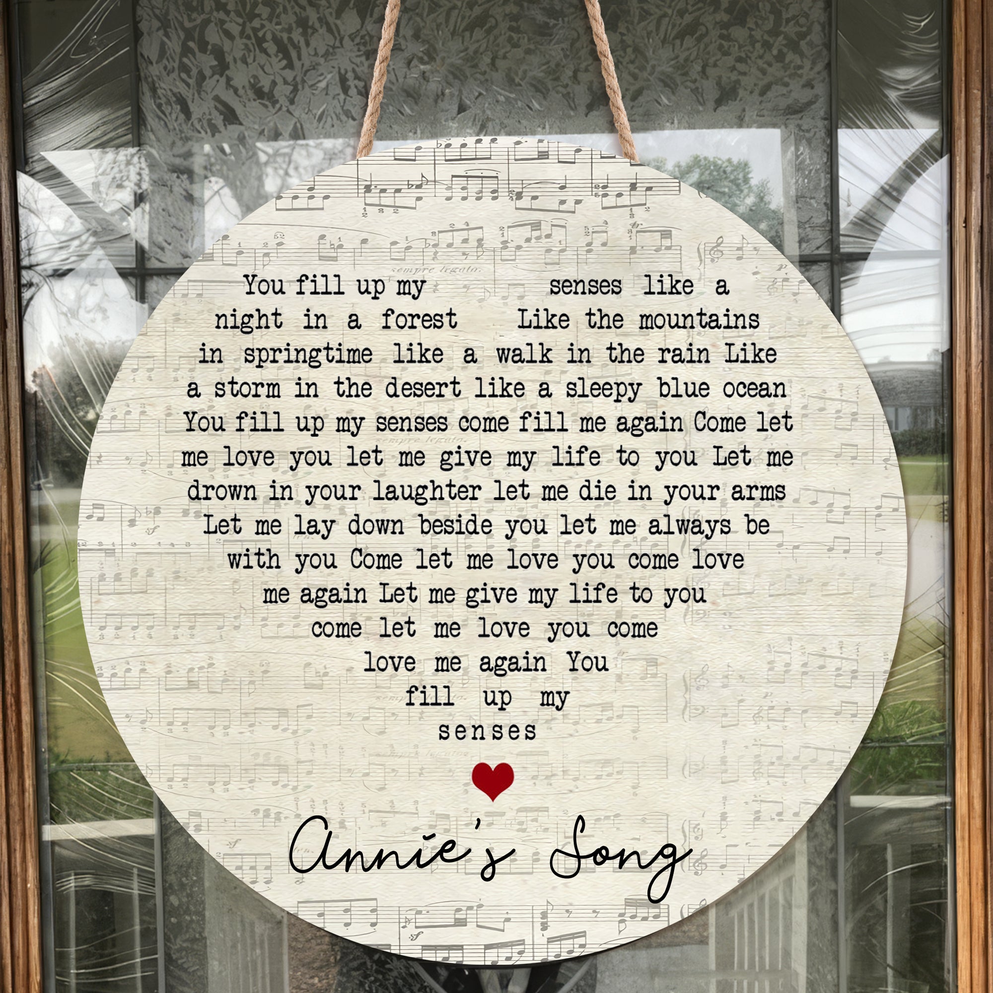 John Denver Annie's Song Script Heart Song Lyric Art Print Round Wood Sign, Wood Signs For Home