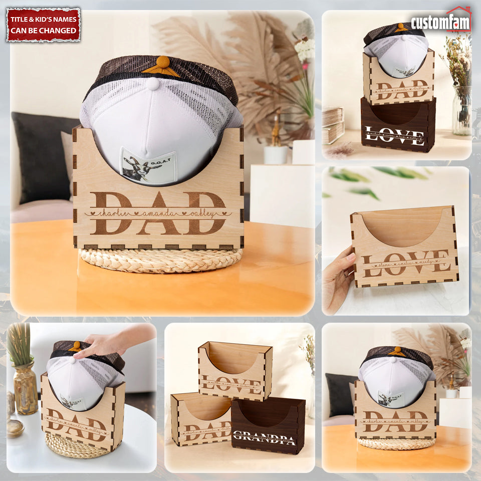 Custom Hat Holder With Kid Names, Wooden Cap Stand, Baseball Cap Organizer, Gifts For Dad