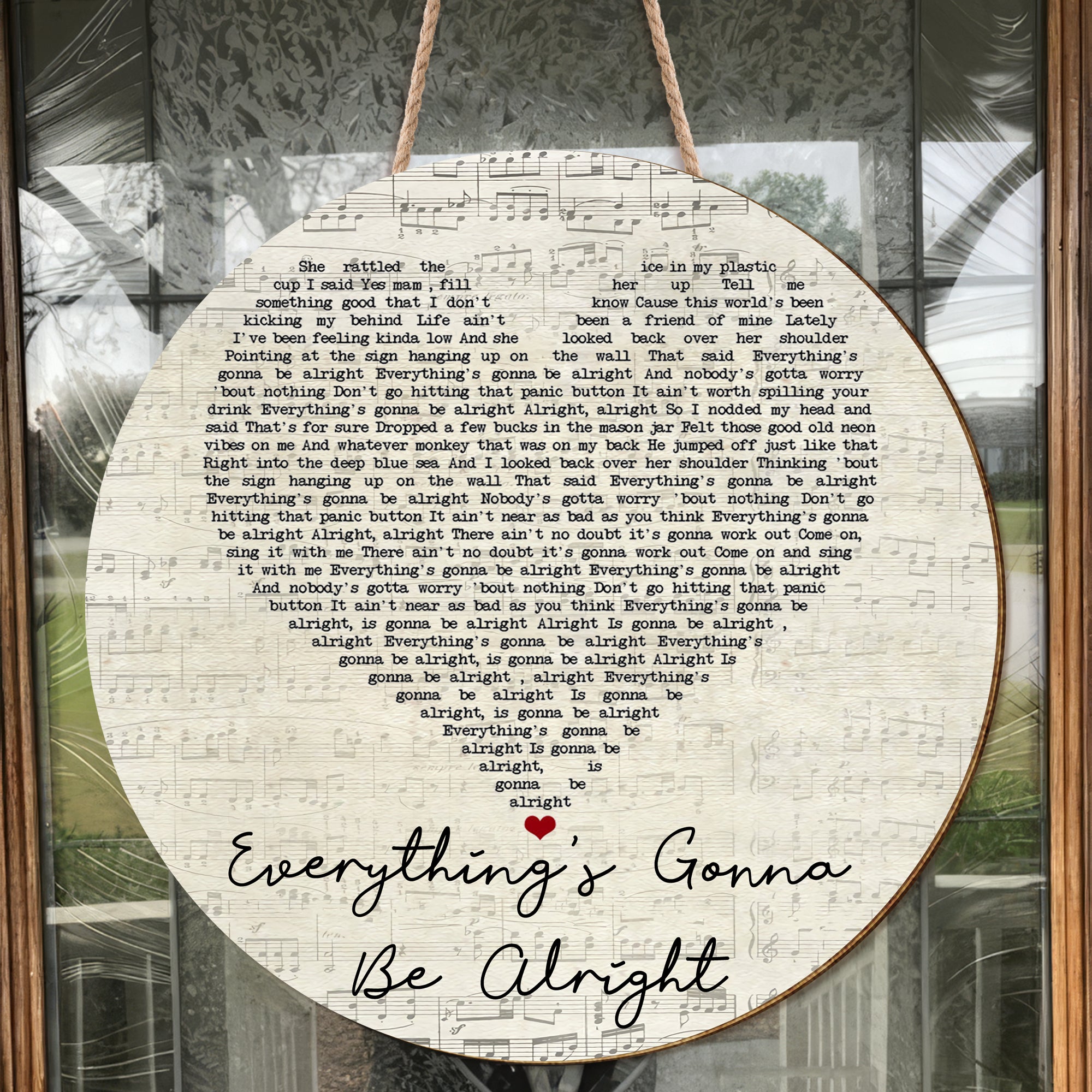 David Lee Murphy & Kenny Chesney Everything's Gonna Be Alright Script Heart Song Lyric Round Wood Sign, Wood Sign For Home