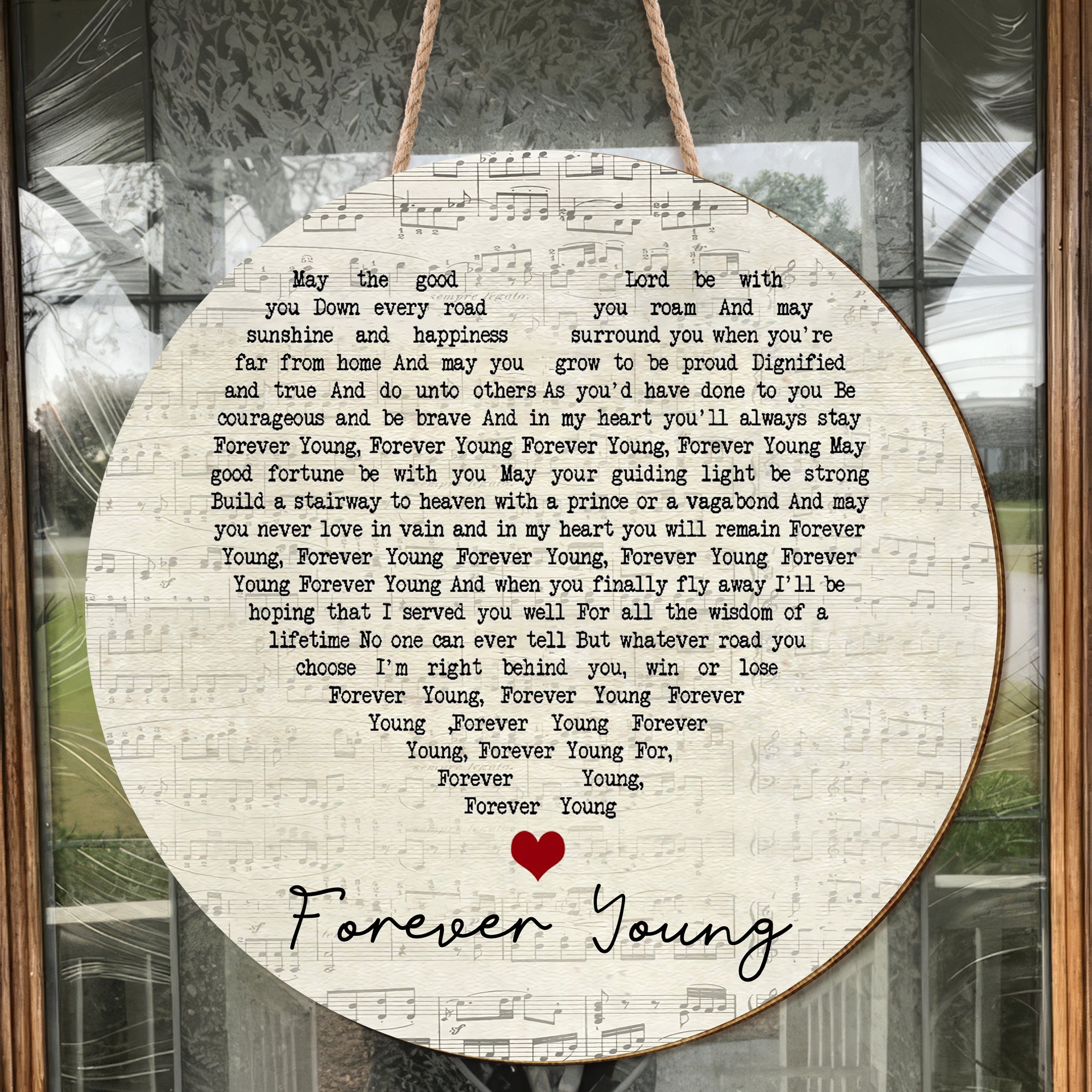 Rod Stewart Forever Young Script Heart Song Lyric Art Print Round Wood Sign, Wood Signs For Home