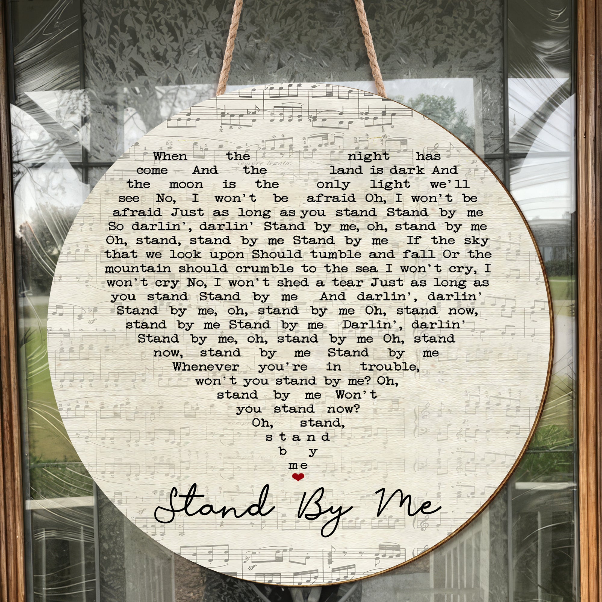 Stand By Me Ben E King Script Heart Song Lyric Art Print Round Wood Sign, Wood Sign For Home