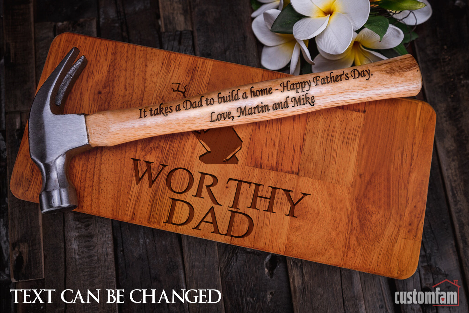 Worthy Dad Personalised Engraved Hammer Gift Set with Wooden Box and Nails, Gifts For Dad