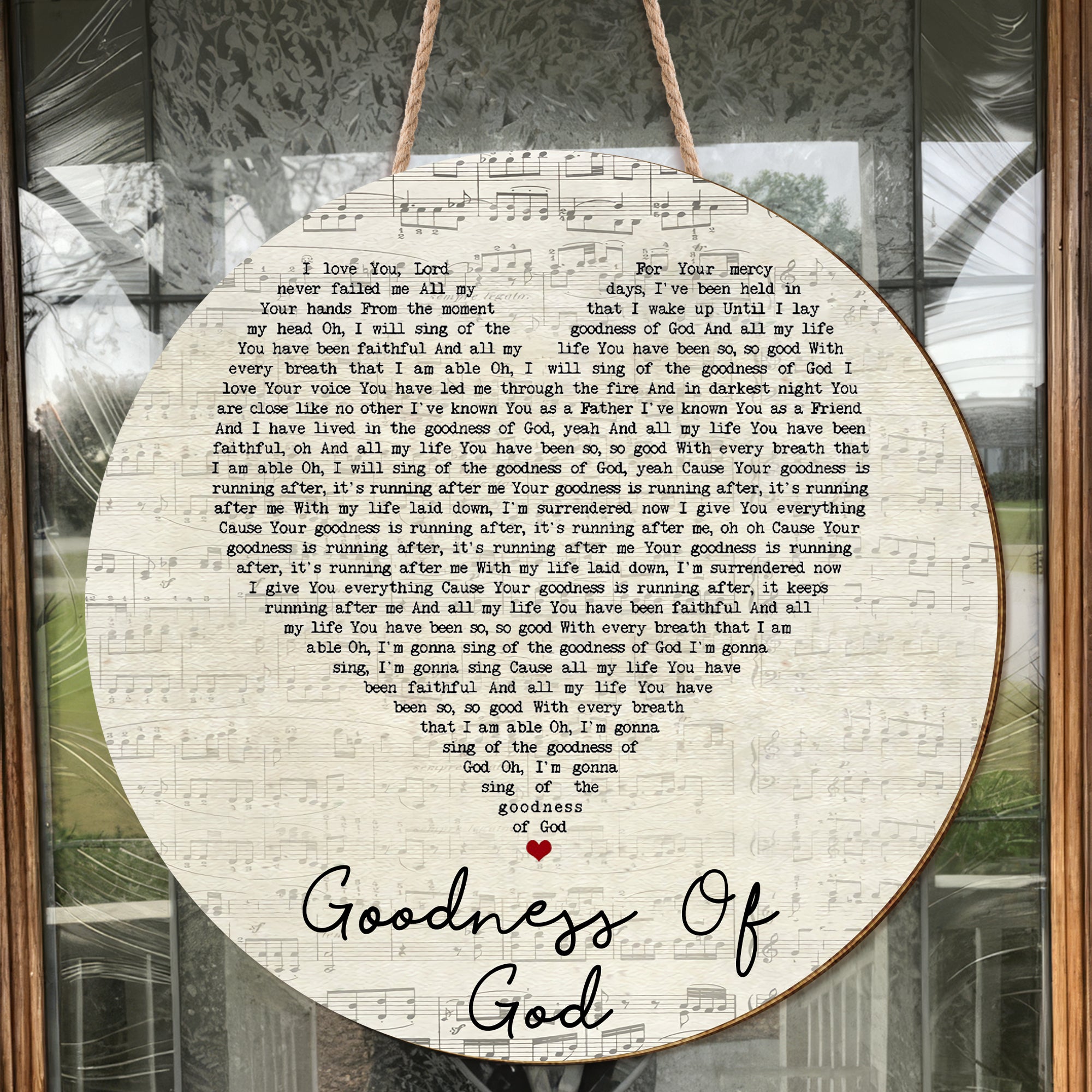 Bethel Music Goodness Of God Script Heart Song Lyric Print Round Wood Sign, Wood Signs For Home